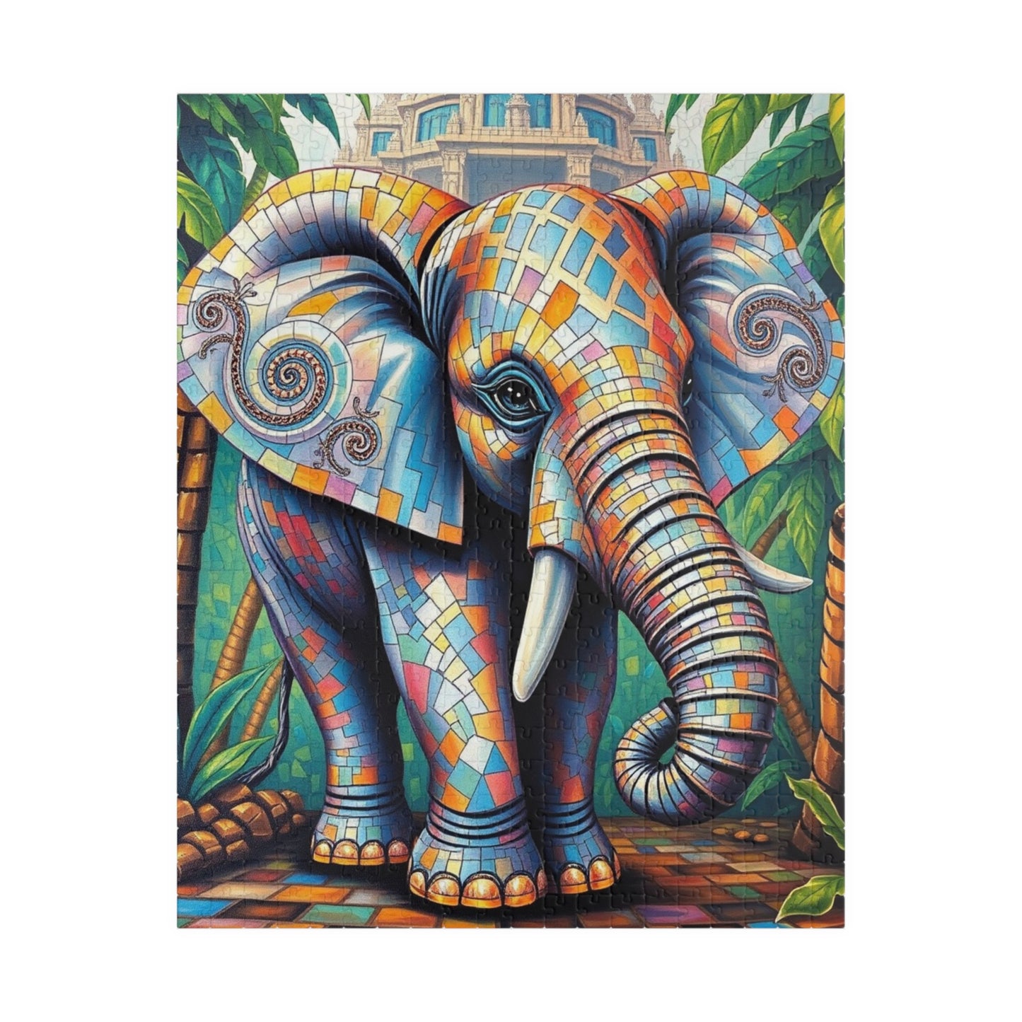 Majestic Mosaic Elephant Jigsaw Puzzle, Unique Mosaic Tile Artwork in a Jungle Setting, Challenging Animal Puzzle for Adults, Unique Gift 520 pcs (Vertical) Puzzle The Puzzle Chest