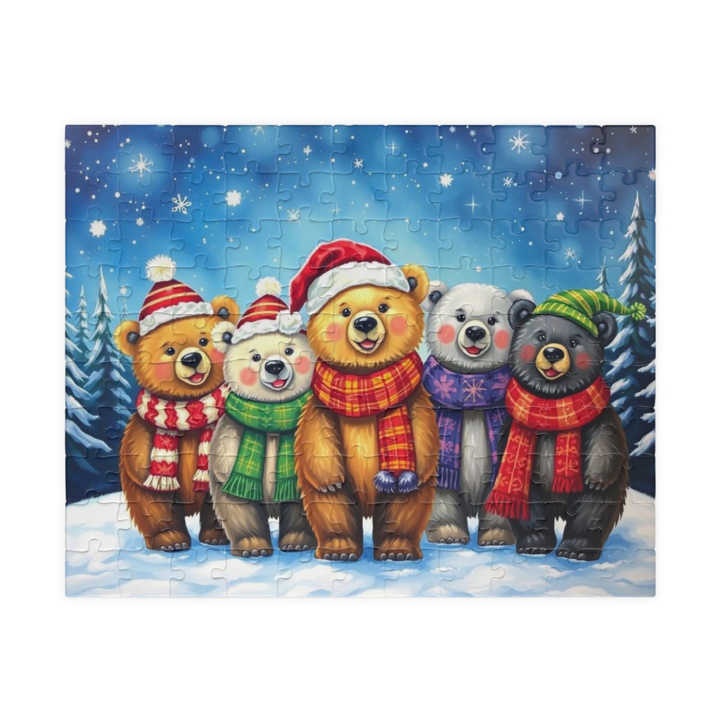 Starlit Christmas Bears Jigsaw Puzzle, Festive Bear Family Game for Holiday Fun, Birthday Gift, Cozy Nights Solo Activity, Family Game Night
