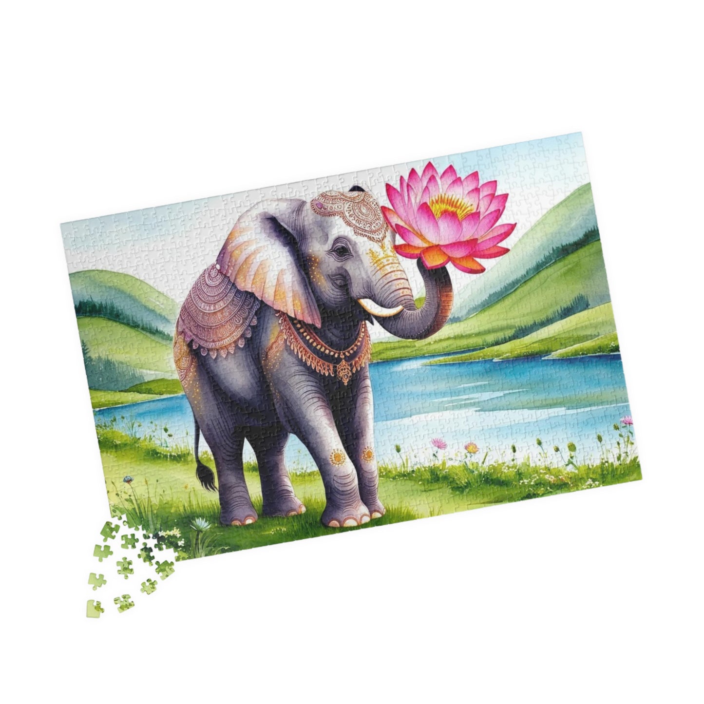 Elephant Lotus Flower Puzzle, Whimsical Animal Art Adult Puzzle Game, Meditation Friend Gift, Family Night Activity, Home Entertainment Puzzle The Puzzle Chest