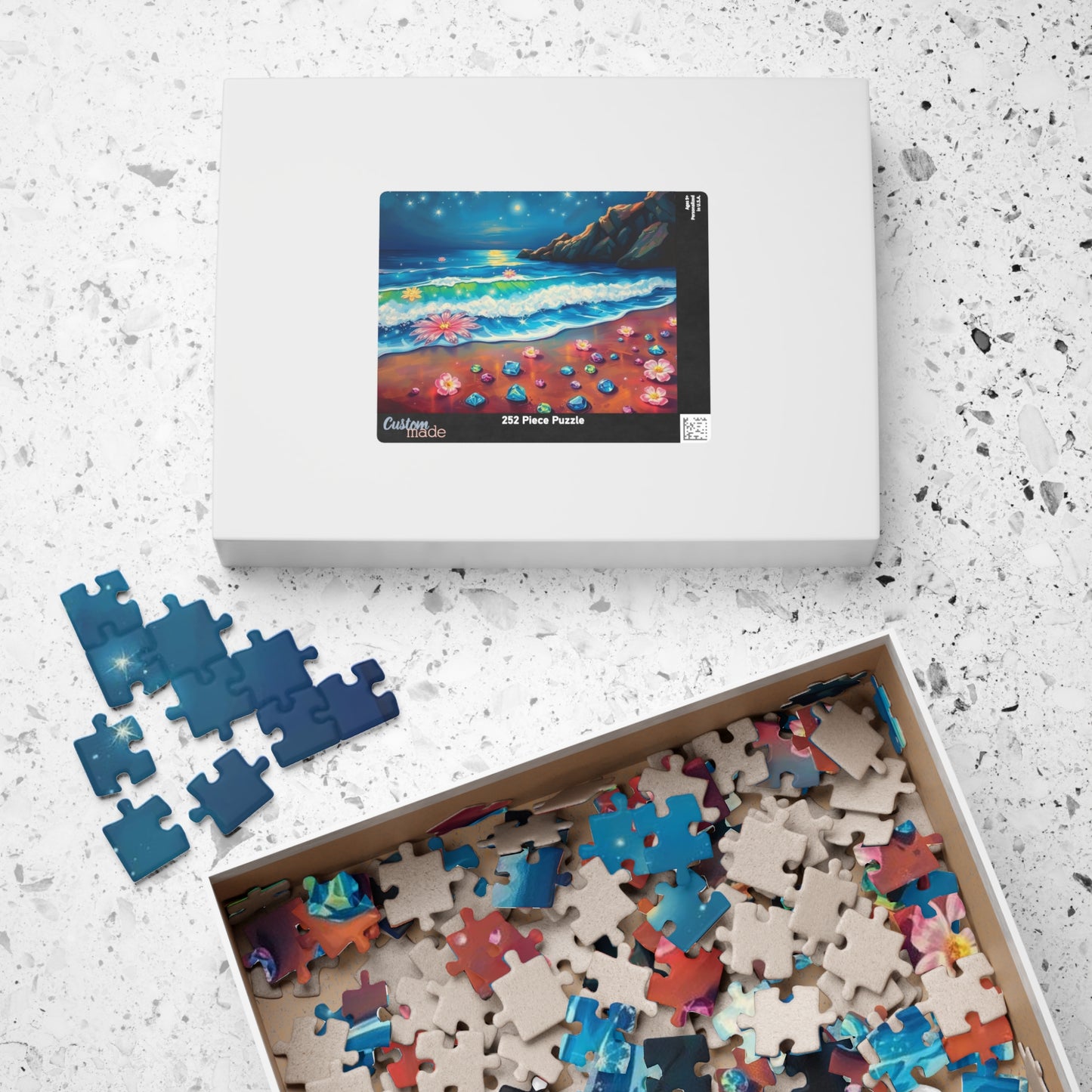 Lotus Shoreline Dreams - Surreal Beach Jigsaw Puzzle with Gems and Water Lilies, Gift for Ocean Lover, Coastal Home Décor, Family Activity Puzzle The Puzzle Chest