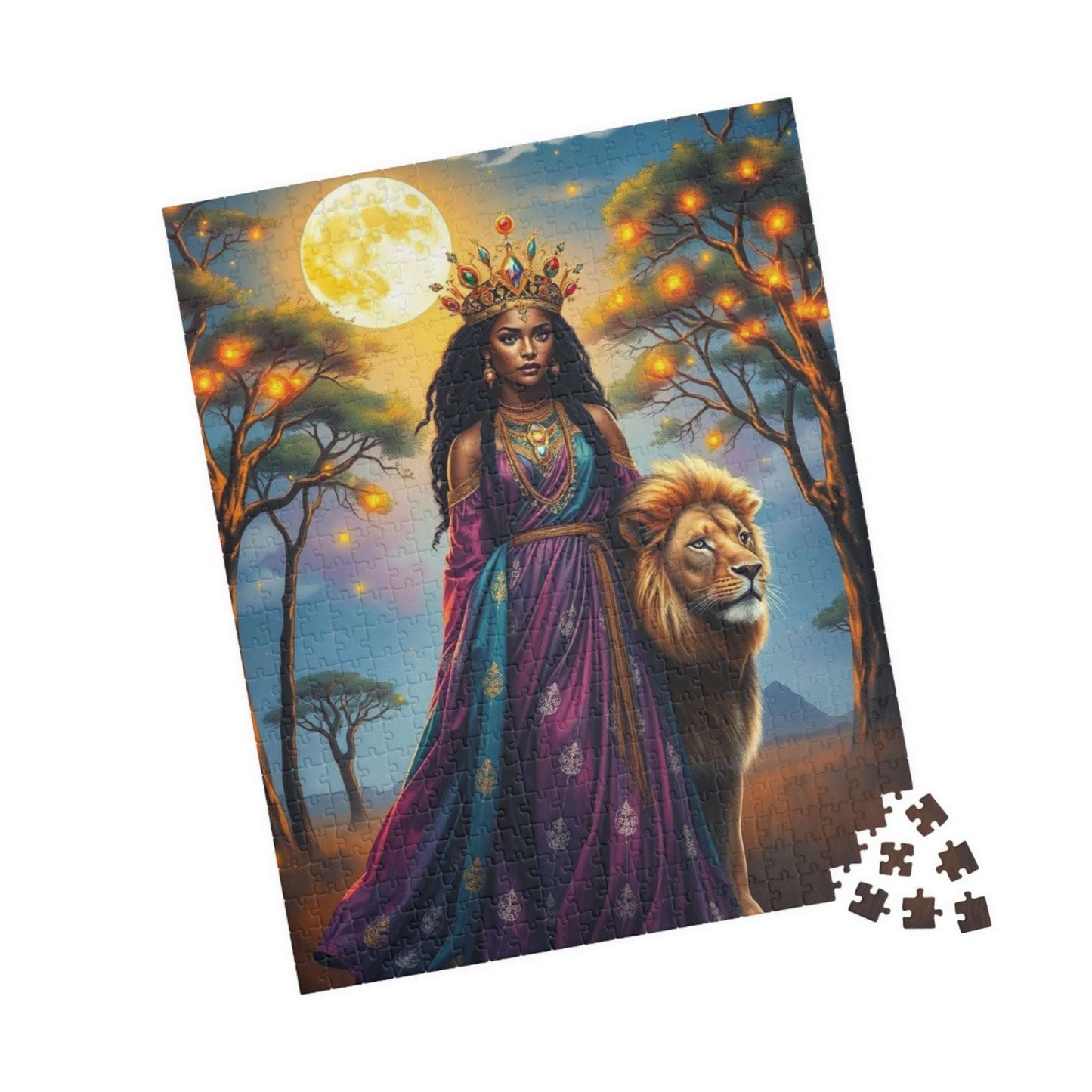 Moonlit African American Princess Puzzle - Savannah Night Jigsaw, Black Woman Art, Afrocentric Artwork 520 pcs (Vertical) Puzzle The Puzzle Chest