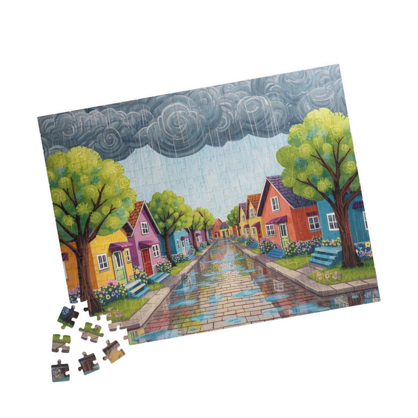 Bloomstreet in Spring Jigsaw Puzzle - Rainy Day In Town 252 pcs (Horizontal) Puzzle The Puzzle Chest