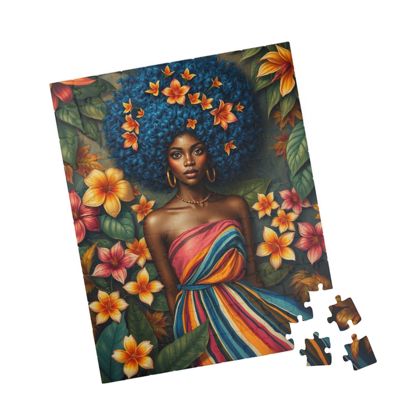 Vibrant Floral Black Art Puzzle, African American Woman Jigsaw Game, Afrocentric Gift for Puzzle Lover, Mindfulness Activity, Brain Teaser Puzzle The Puzzle Chest