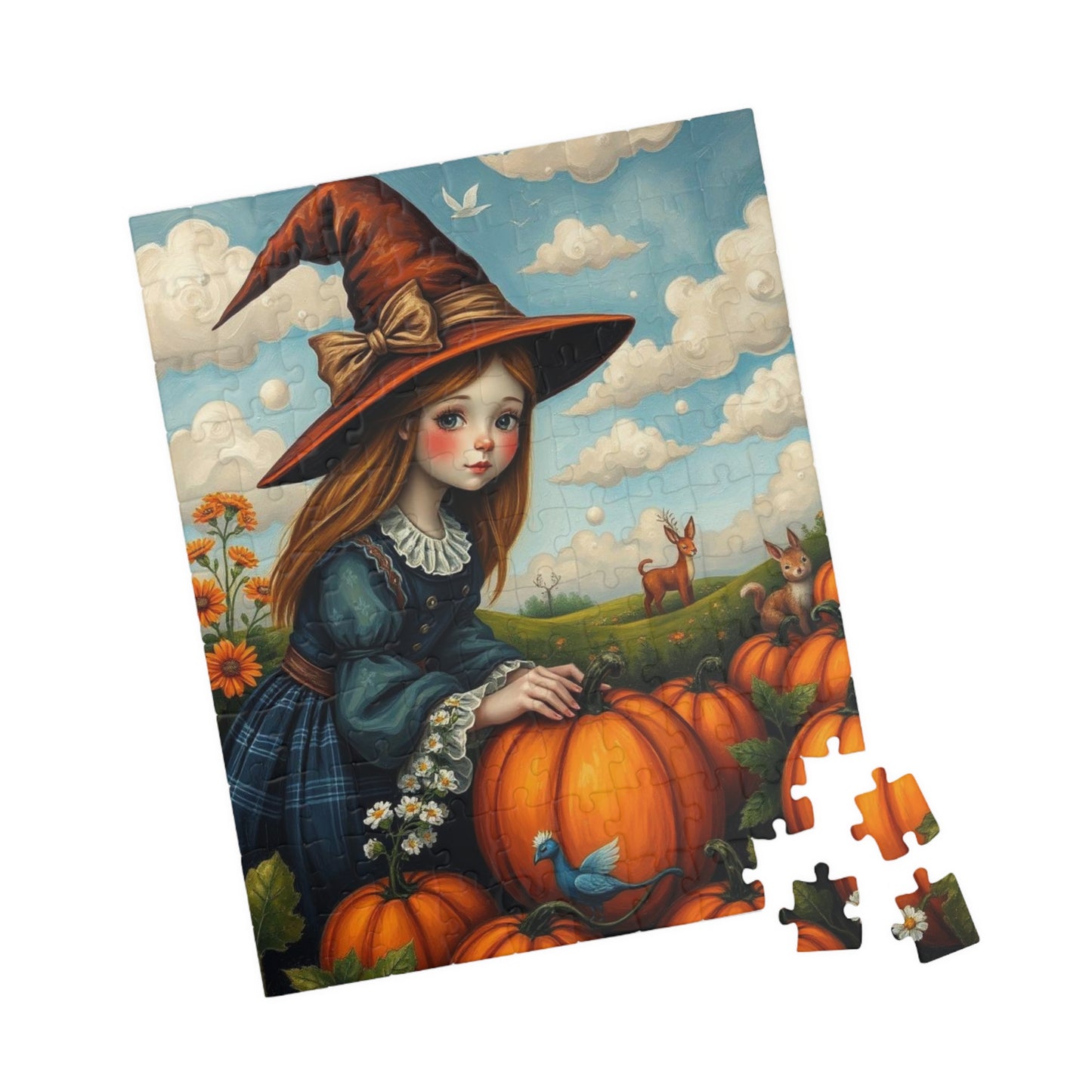Pumpkin Patch Witch Jigsaw Puzzle - Whimsical Witch Puzzle for All Seasons, Fall Decor, Family Game Night, Halloween Fun, Cozy Home Activity
