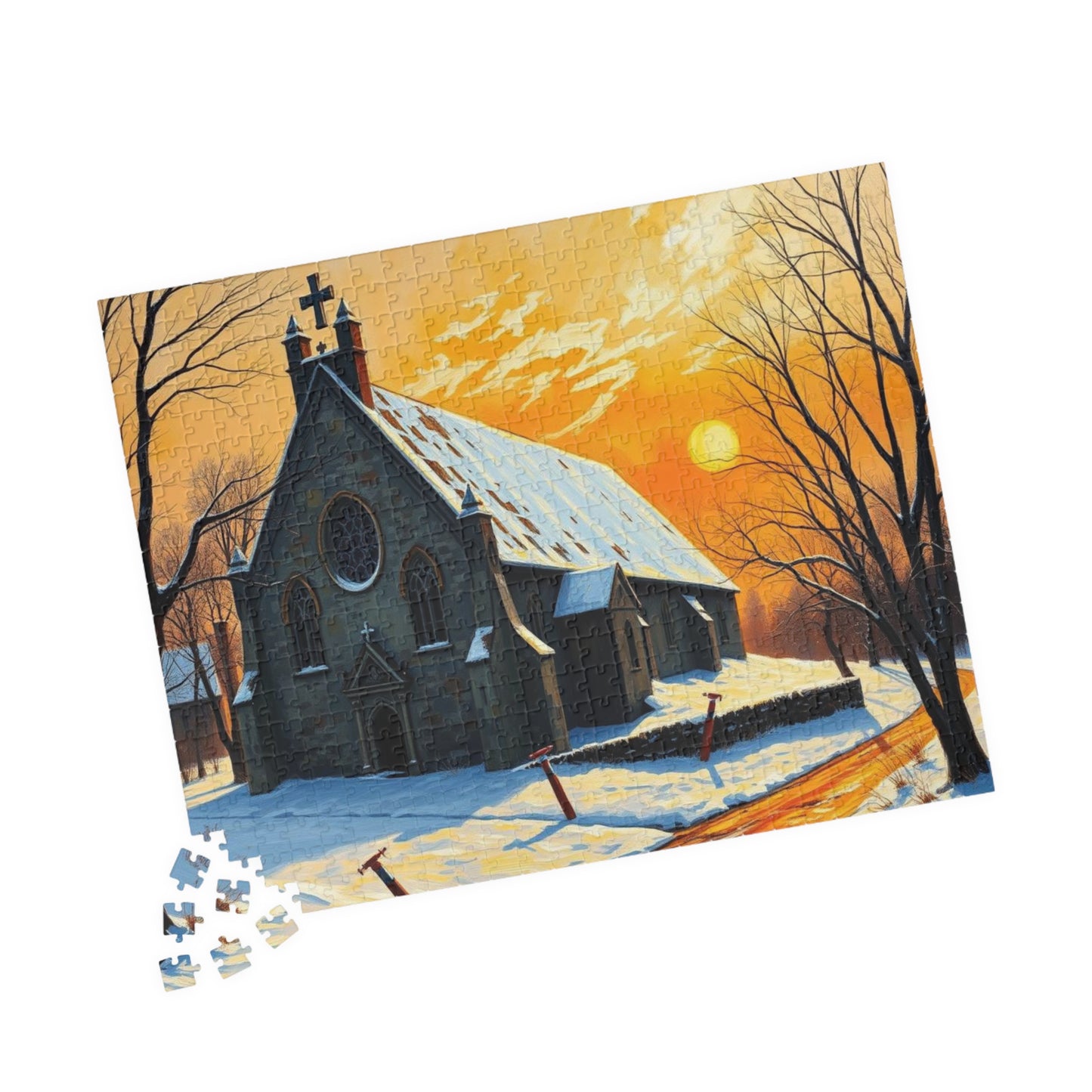 Twilight Cathedral Jigsaw Puzzle - Mystical Winter Chapel, Gothic Art Print, Dark Fantasy Art Gift for Puzzle Enthusiasts, Holiday Activity Puzzle The Puzzle Chest