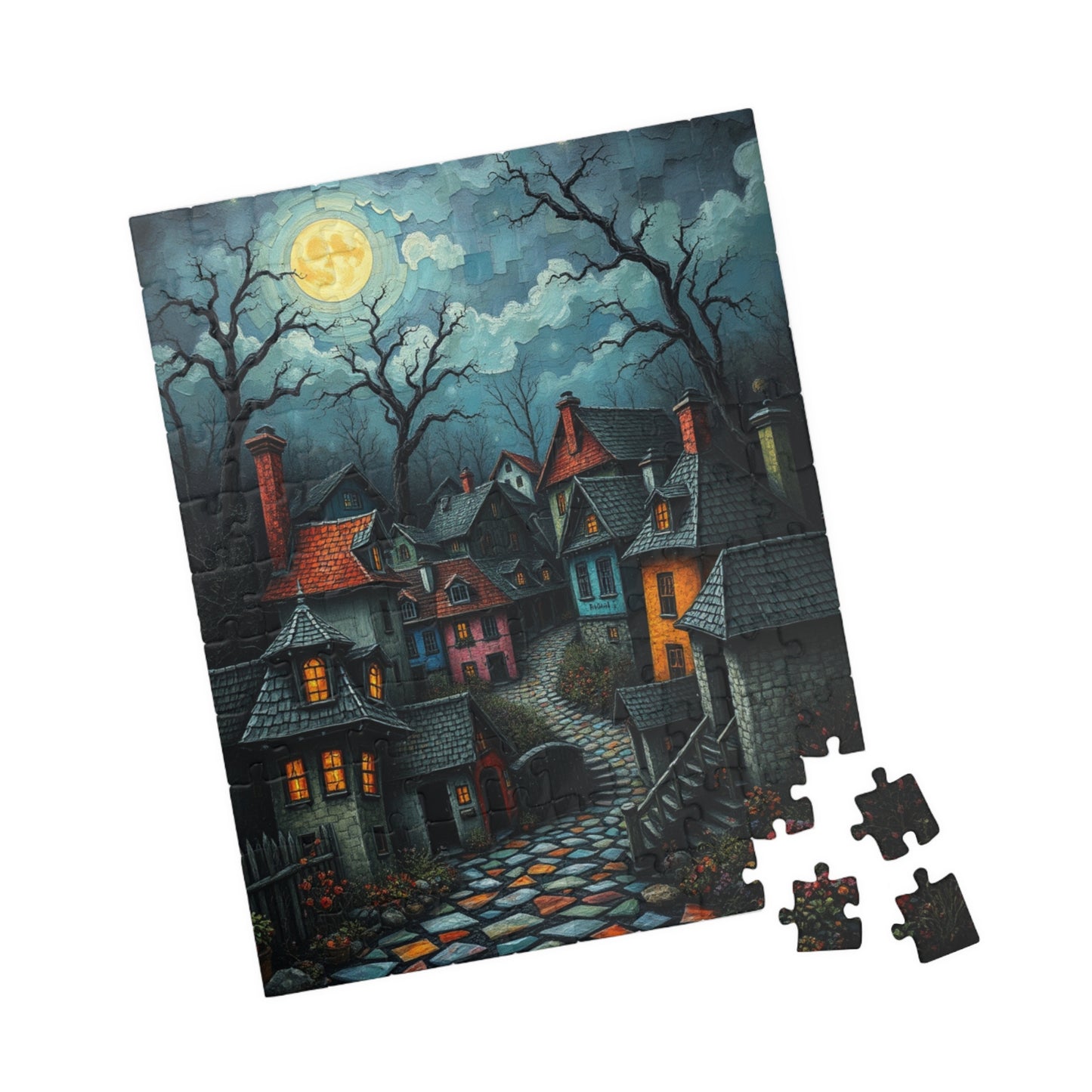Mystical Night Village Puzzle: Enchanting Town Jigsaw Game, Perfect for Cozy Evenings, Family Fun, Halloween Decor, Gift Ideas The Puzzle Chest