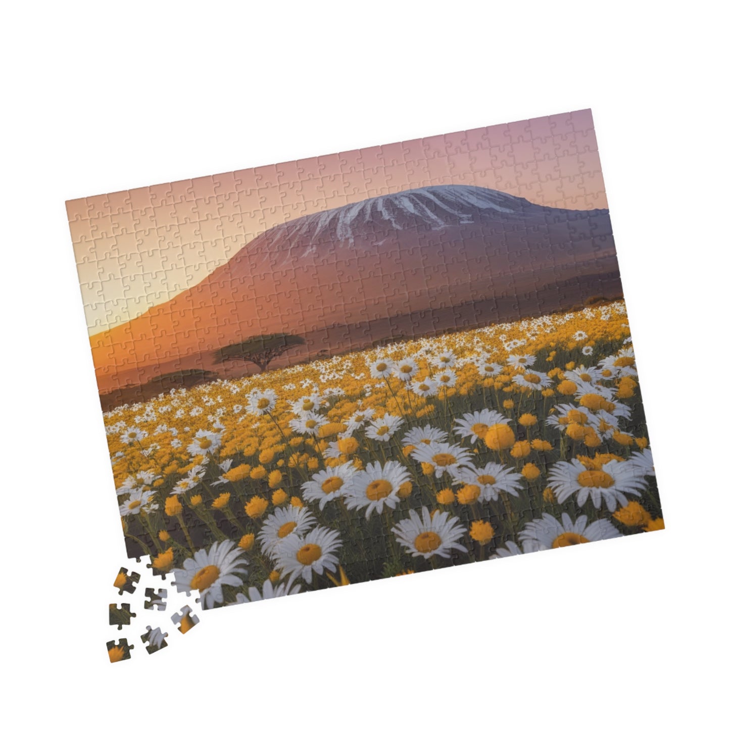 Mount Kilimanjaro Landmark Puzzle, African Daisies Sunrise Jigsaw Game, 252/520/1014 Pieces, Nature Lover Gift, Home Decor, African Safari Puzzle The Puzzle Chest
