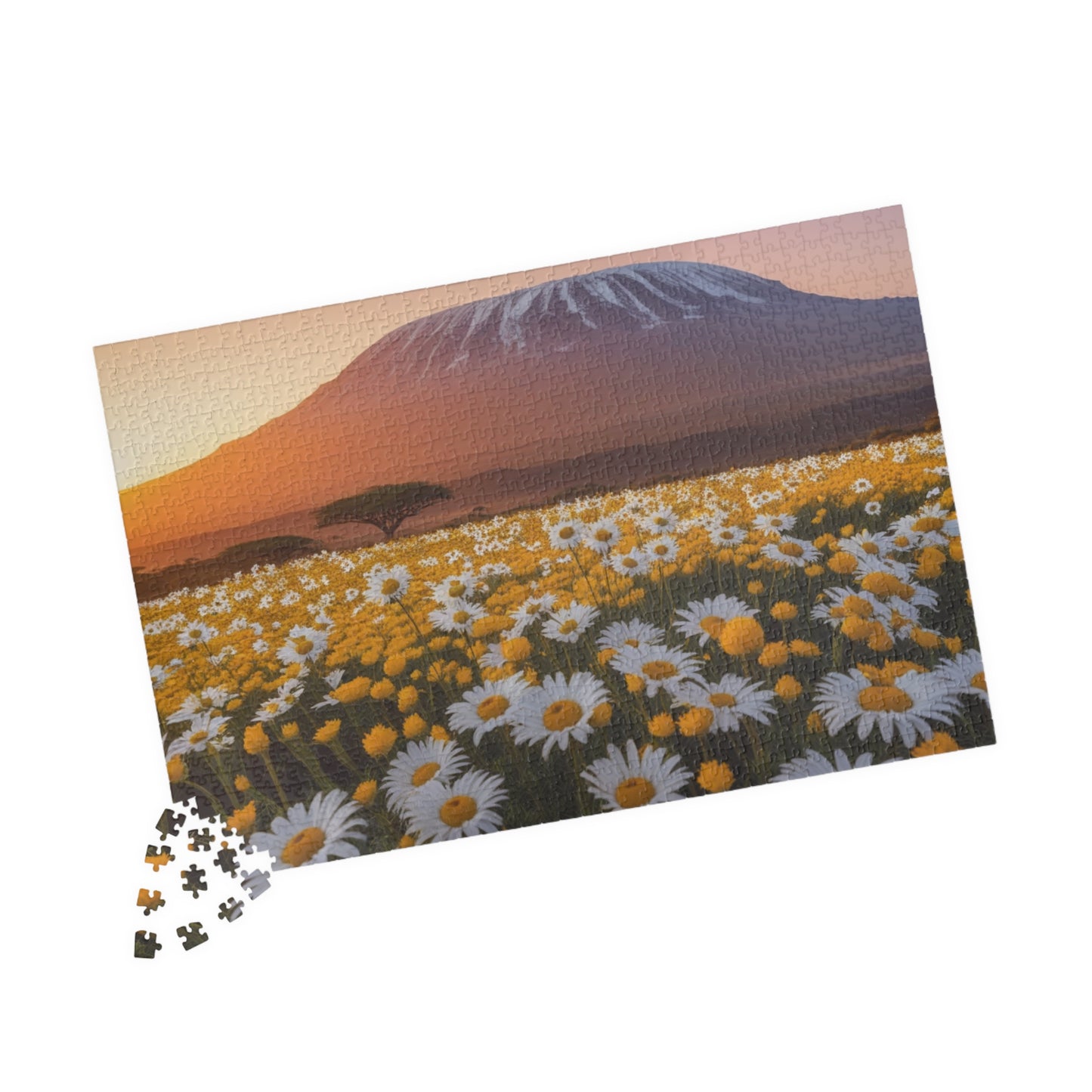 Mount Kilimanjaro Landmark Puzzle, African Daisies Sunrise Jigsaw Game, 252/520/1014 Pieces, Nature Lover Gift, Home Decor, African Safari Puzzle The Puzzle Chest