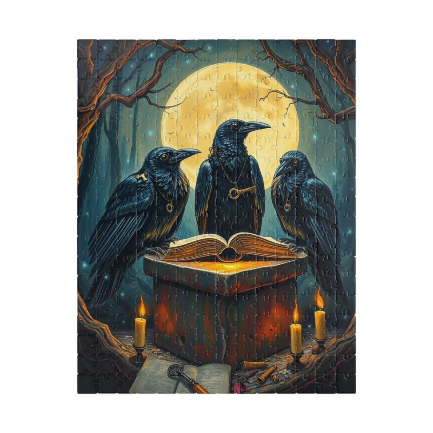 Ravens Court Jigsaw Puzzle for Adult Gothic Art Puzzle Lover, Mystical Dark Fantasy Game, Halloween Gift for Friend, Mindful Brain Teaser