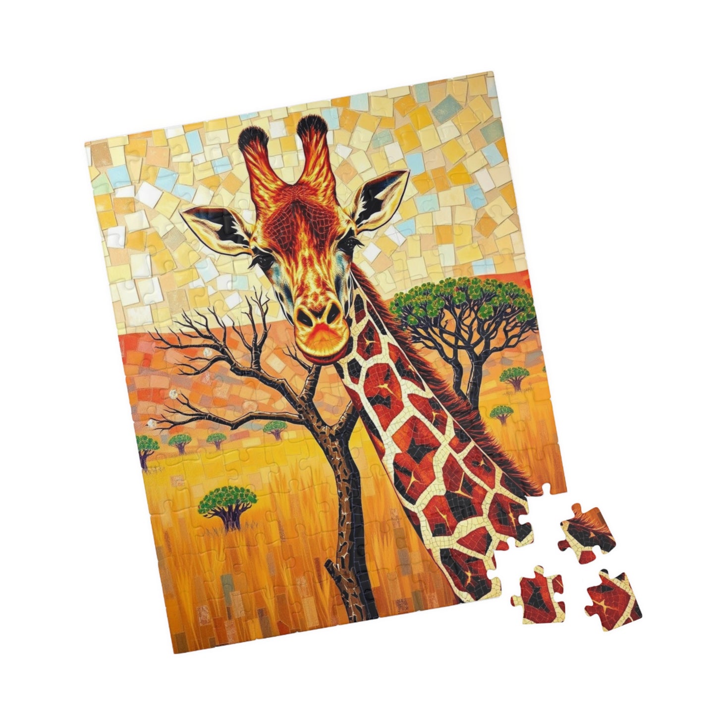 Mosaic Giraffe Jigsaw Puzzle, Beautiful Wildlife Landscape with Acacia Tree, African Savannah Game for Nature Lovers, Animal Enthusiast Gift Puzzle The Puzzle Chest