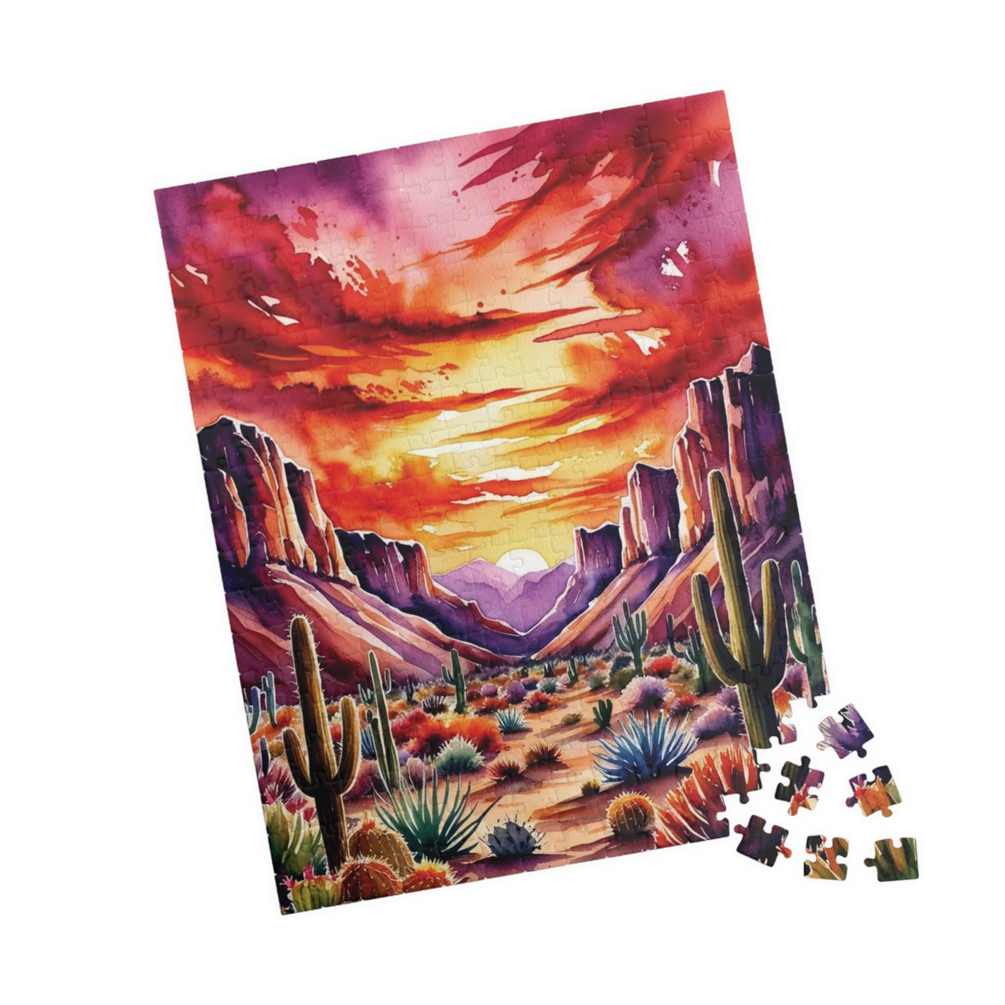 Puzzle - Desert Landscape 1000 Piece Jigsaw, Cactus Sunset Mountain Scene, Challenging Adult Hobby Game, Relaxing Family Activity, Home Puzzle The Puzzle Chest