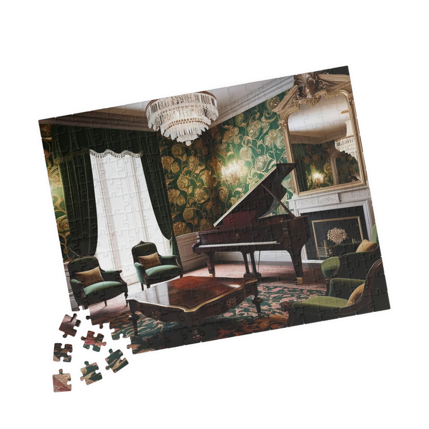 Elegant Vintage Parlor Room Puzzle | 110, 252, 520, 1014-piece Piano Design Jigsaw Game | Art Lover Gift, Family Night Cozy Evening Activity Puzzle The Puzzle Chest