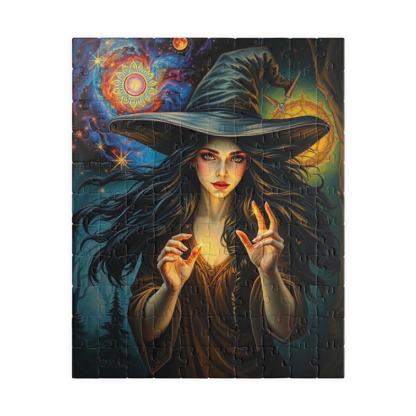 Witch Galaxy Forest Puzzle, 110 252 520 1014-piece Adult Jigsaw Game, Mystical Stars, Halloween Decor, Ideal Gift for Fantasy Lover, Mindful