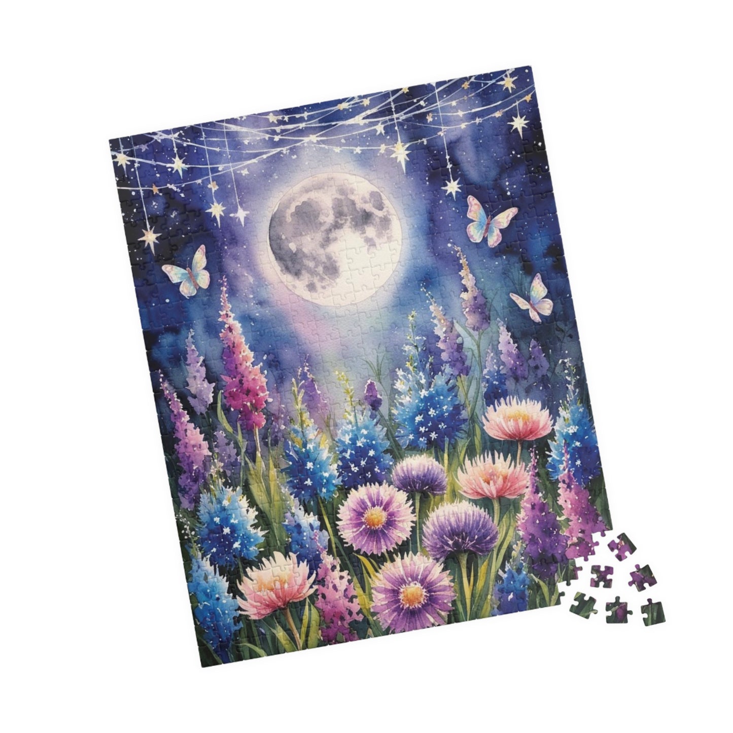 Wildflower Landscape Puzzle, Starry Night Jigsaw for Enthusiasts, Floral Puzzle Game for Nature Lovers, Mindfulness Activity Puzzle The Puzzle Chest