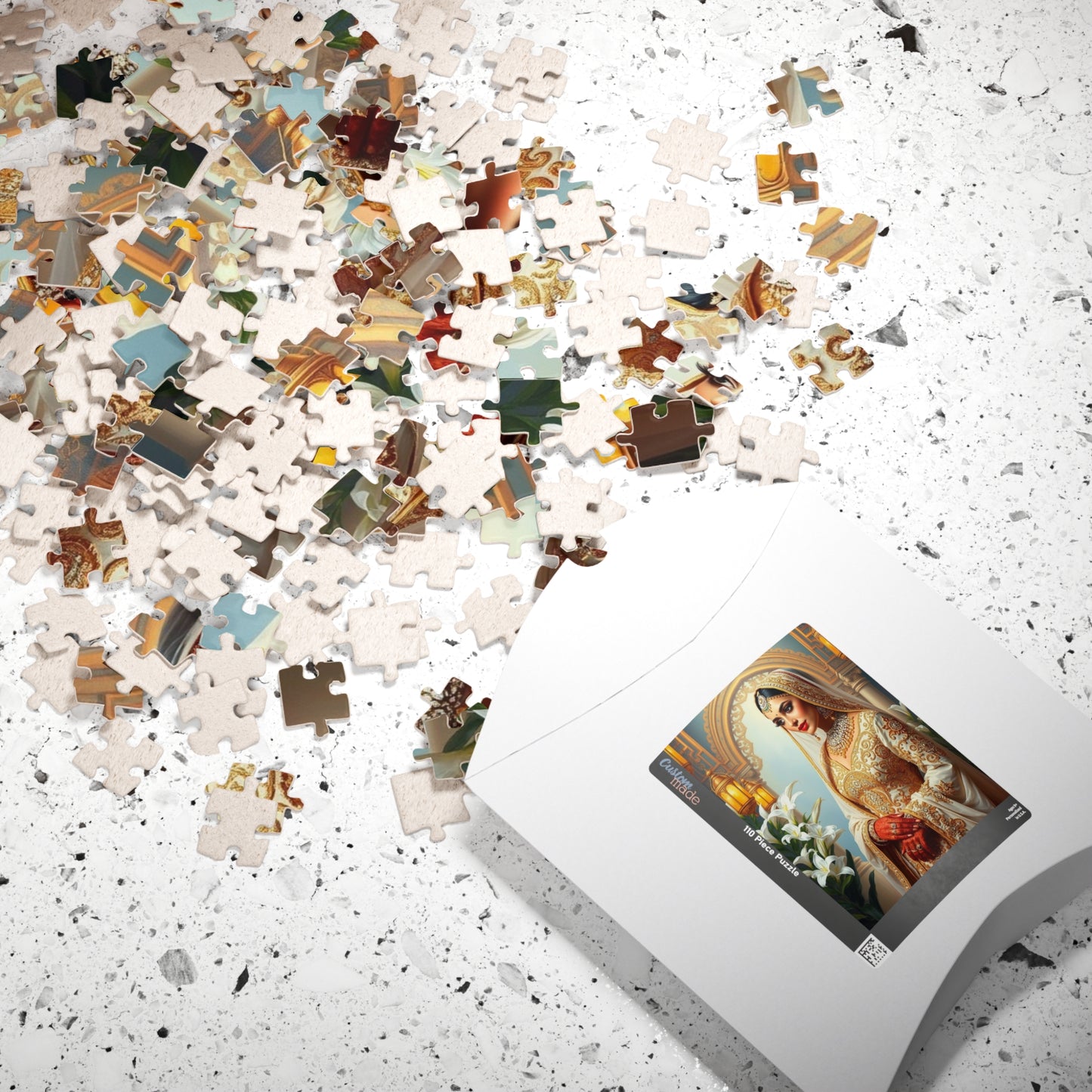 Middle Eastern Bride Puzzle with Gold Ivory Kaftan and Lanterns, Family Friendly Wedding Jigsaw Game, Mindful Activity, Puzzle Lover Gift Puzzle The Puzzle Chest