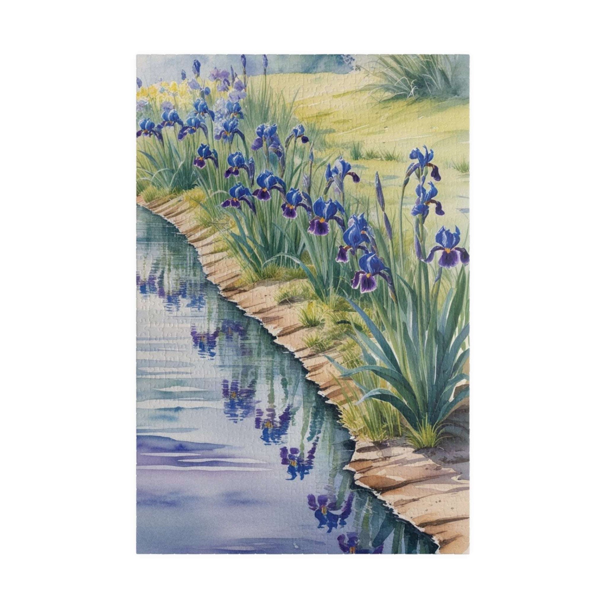 Wildflower Relaxing River Puzzle, Scenic Riverside with Bluebells and Irises in Reflection, Nature-Inspired Jigsaw Game, Puzzle Lover Gift 1014 pcs (Vertical) Puzzle The Puzzle Chest