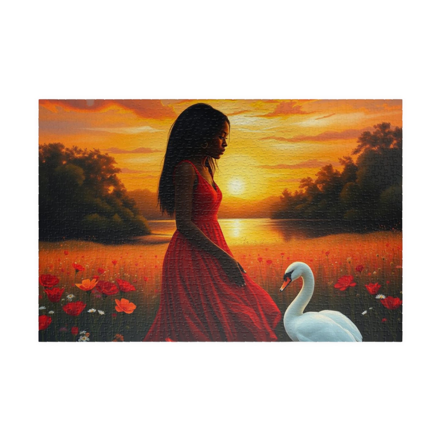 Serene Sunset Puzzle - Black Woman Art Jigsaw Game, Creative Activity, Nature Enthusiast Gift for Friend, Family Fun, Mindful Activity 1014 pcs (Horizontal) Puzzle The Puzzle Chest