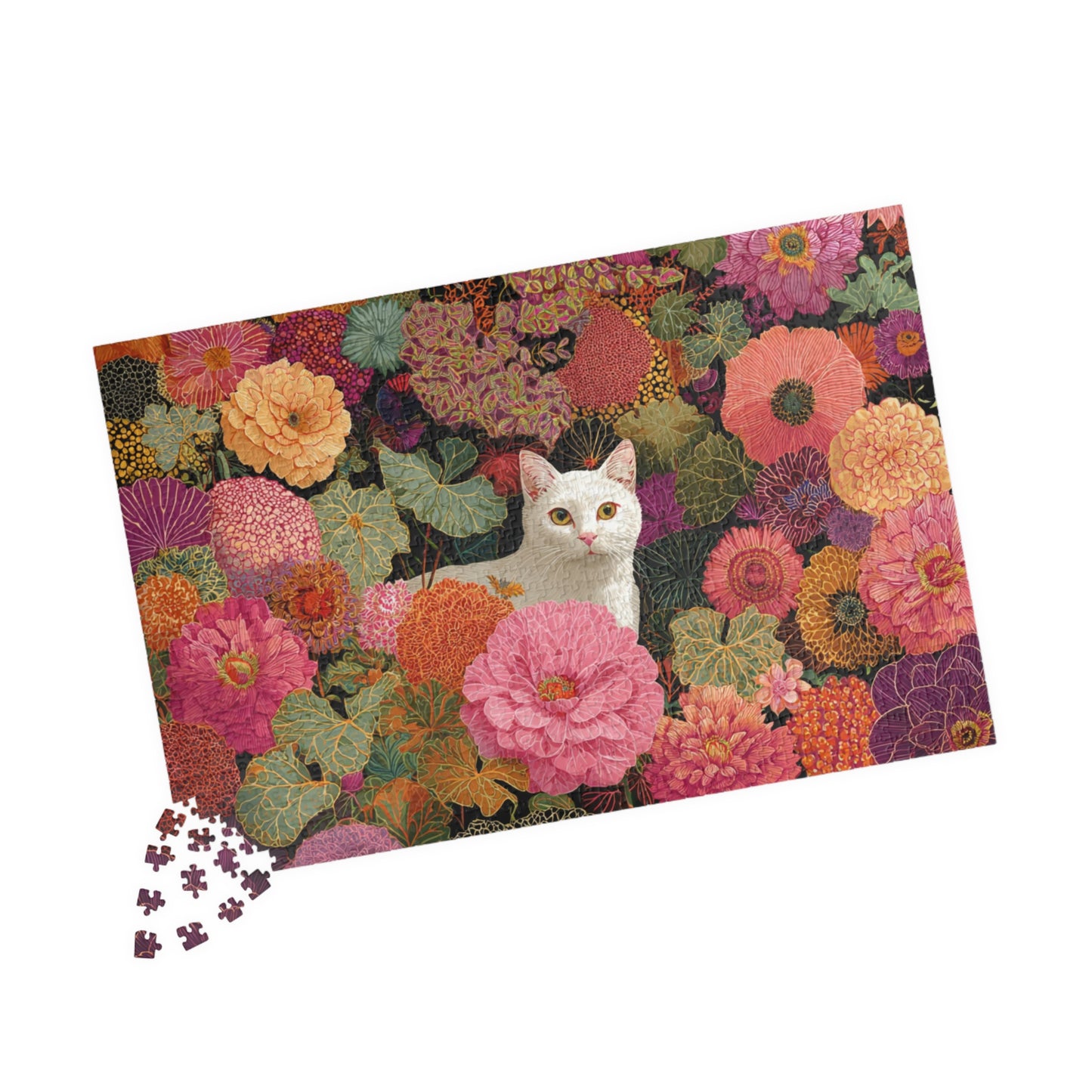 Cat Among the Flowers – Garden Cat Jigsaw Puzzle, Animal Theme Fauvist Flower Art Puzzle 1014 pcs (Horizontal) Puzzle The Puzzle Chest