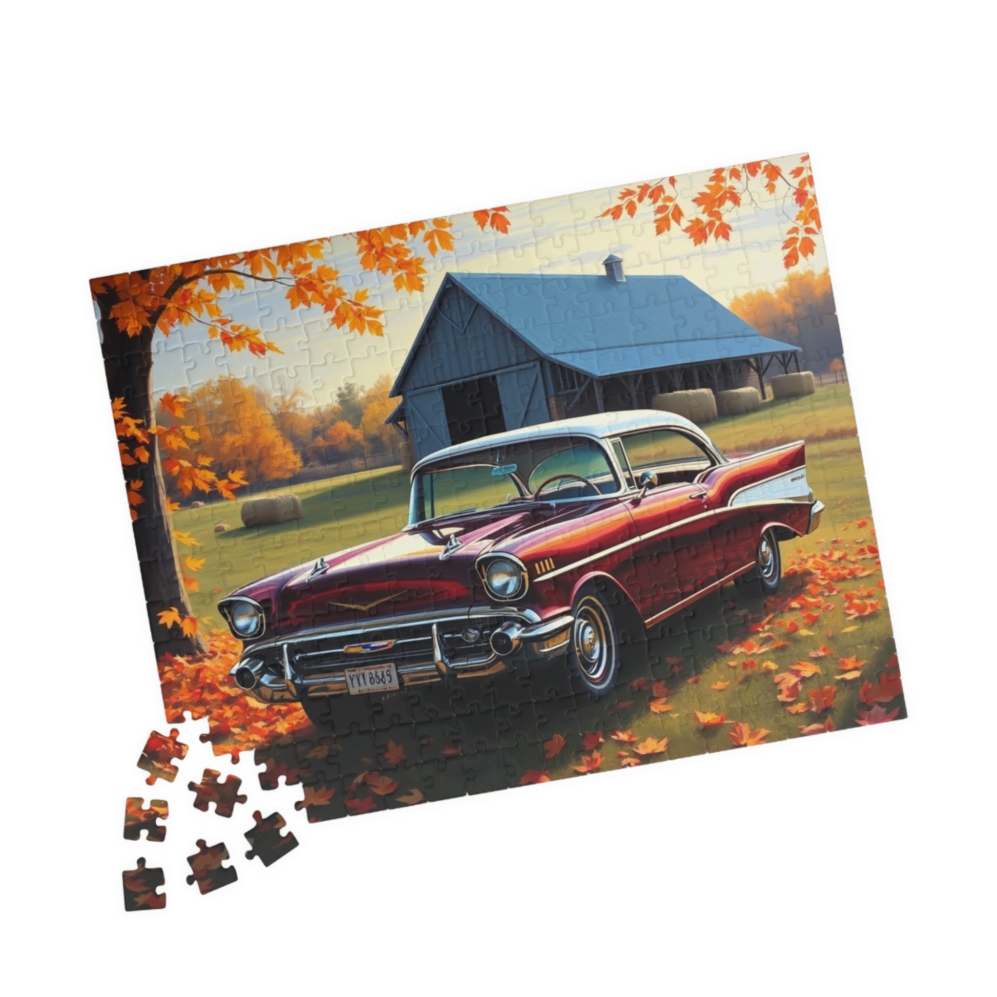 Autumn Vintage Car Puzzle, Nostalgic 1957 Bel Air Jigsaw Game Puzzle The Puzzle Chest