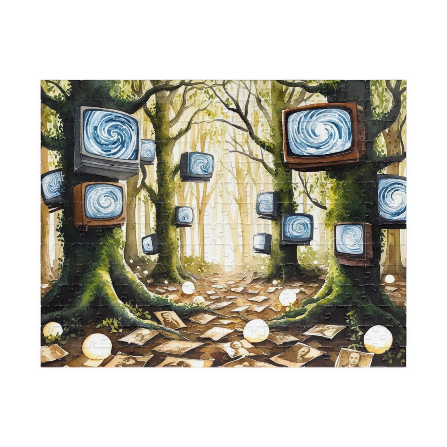 Fantasy Weirdcore Jigsaw Puzzle, Forest with TV Screens, Unique Puzzle, Mind-Bending Game, Interactive Family Activity, Home Entertainment Puzzle The Puzzle Chest