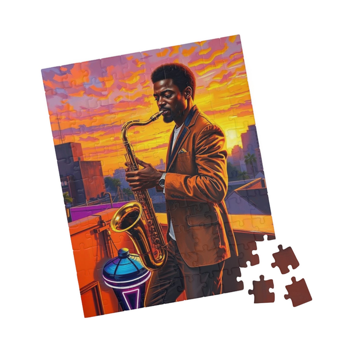 Jazz Evening Puzzle - Black Man Portrait, Black Art, Afro American Musician, Gift for Music Lovers, Family Entertainment, Creative Activity Puzzle The Puzzle Chest