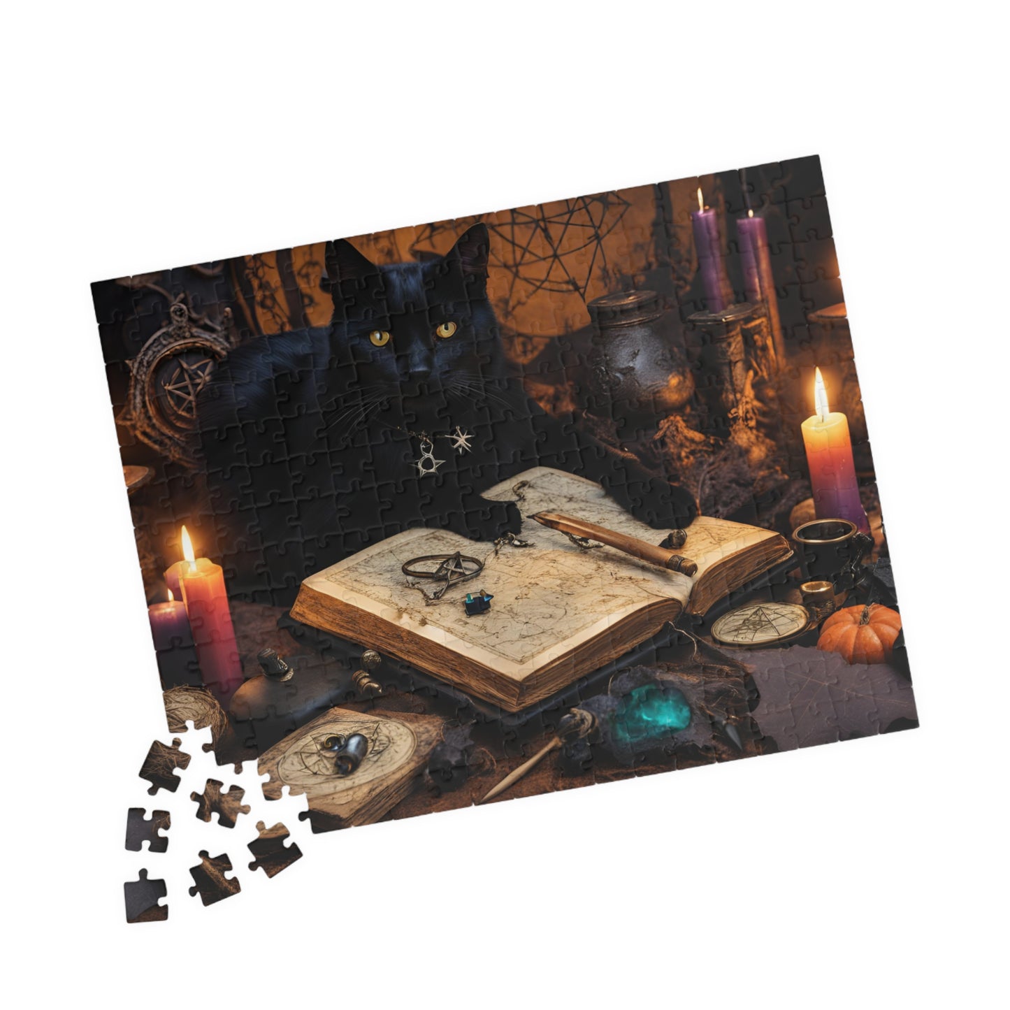 Mystical Black Cat Puzzle, Witch's Familiar and Ancient Spellbook Jigsaw Game, Entertaining Hobby, Mindful Gift for Dark Art Puzzle Lover Puzzle The Puzzle Chest