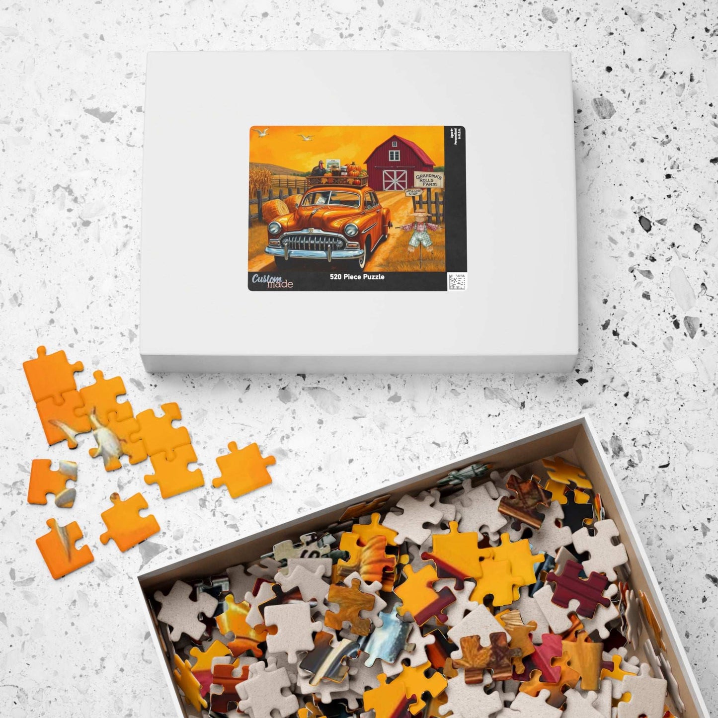 Autumn Farm Vintage Car Puzzle - 110, 252, 520, 1014-piece, Family Game, Fall Holiday Birthday Gift for Car Lovers, Puzzle Enthusiasts