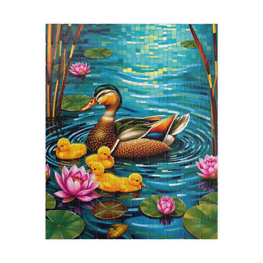 Waterfowl Mosaic Puzzle, Beautiful Mother Duck and Ducklings, Duck Family on a Lotus Pond Nature-Themed Jigsaw Game, Animal Bird Lover Gift 110 pcs (Vertical) Puzzle The Puzzle Chest