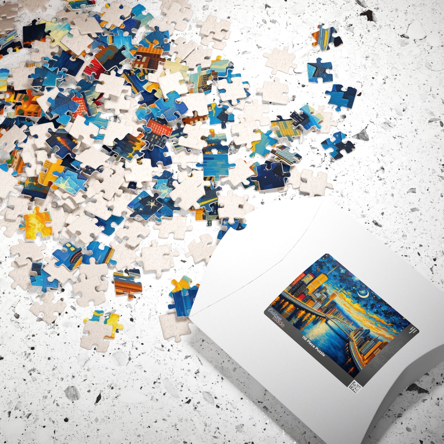 Vibrant City at Night Mosaic Puzzle, Illuminated Skyscraper View, Bustling Urban City Lights Nightscape Jigsaw Game, Fun Family Game Night Puzzle The Puzzle Chest