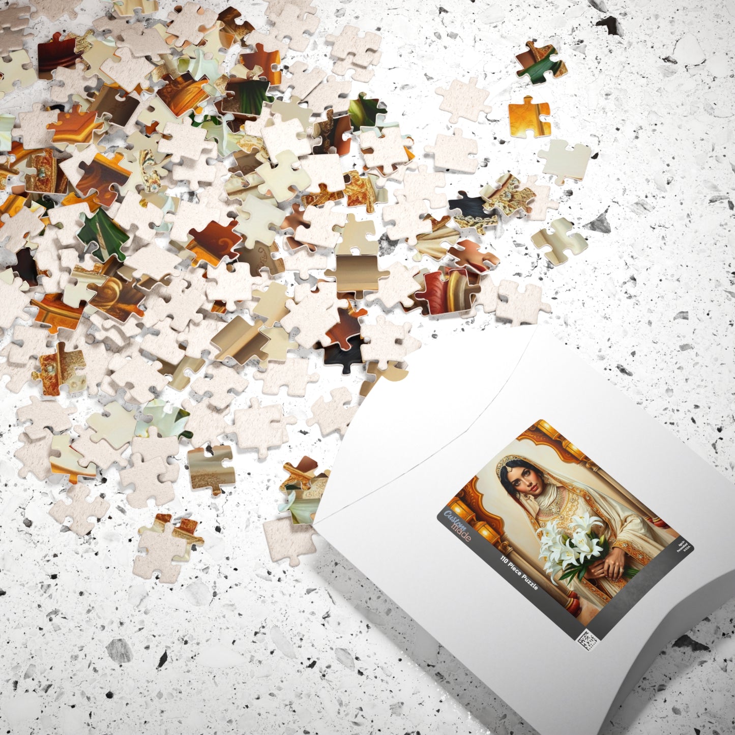 Middle Eastern Bride Puzzle with Gold Ivory Kaftan and Lanterns, Family Friendly Wedding Jigsaw Game, Mindful Activity, Puzzle Lover Gift Puzzle The Puzzle Chest