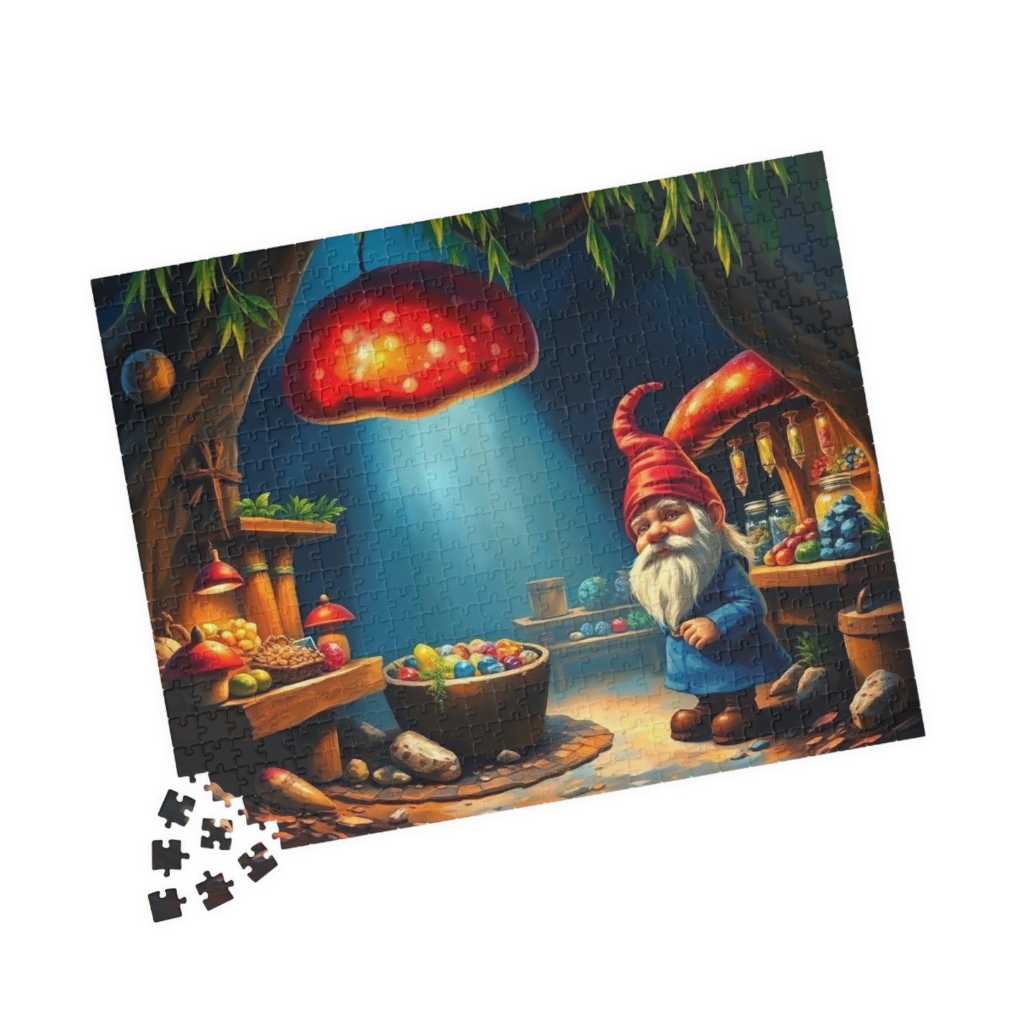 Hidden Mushroom Marketplace Puzzle, Fantasy Willow Tree Gnome Jigsaw Game for Adults and Teens, Puzzle Lover Gift, Mindfulness 520 pcs (Horizontal) Puzzle The Puzzle Chest