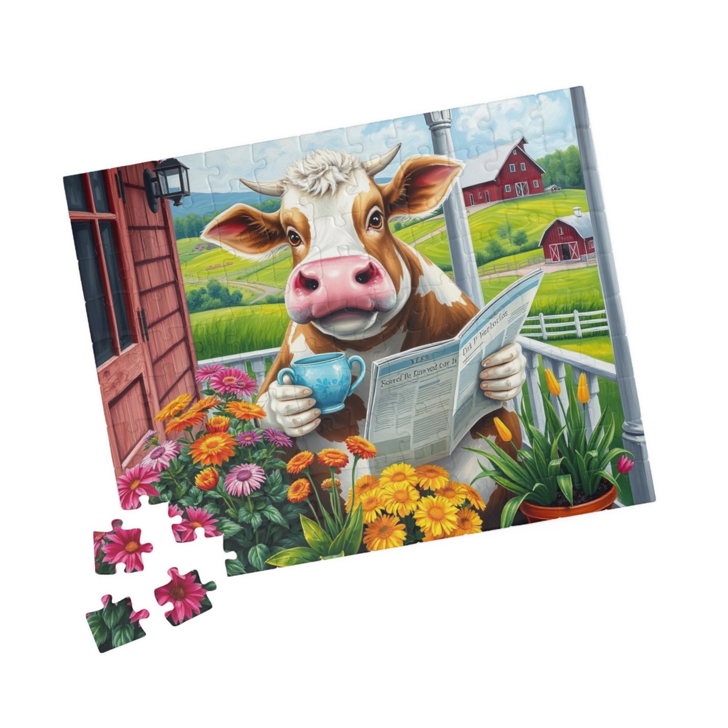 Charming Farmyard Cow Puzzle, Great for Family Fun, Gift for Animal Lovers, 110-1014-piece Jigsaw Game, Perfect for Cozy Nights