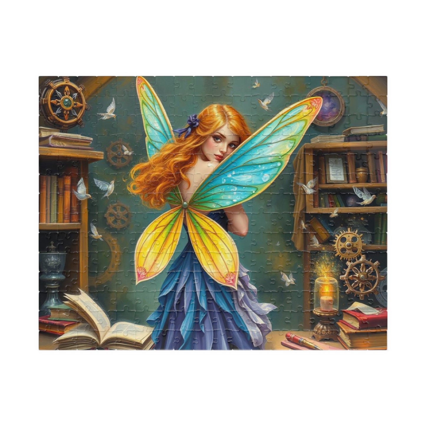 Enchanting Bookish Fairy Puzzle - Library Workshop, Steampunk Fantasy Jigsaw Puzzle 252 pcs (Horizontal) Puzzle The Puzzle Chest