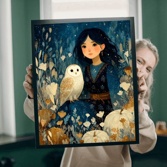 Twilight Pumpkin Grove Fairy-Tale Puzzle - Dark Haired Girl and Wise Owl, Nature Lovers Gift, Family Activity, Home Entertainment Puzzle The Puzzle Chest