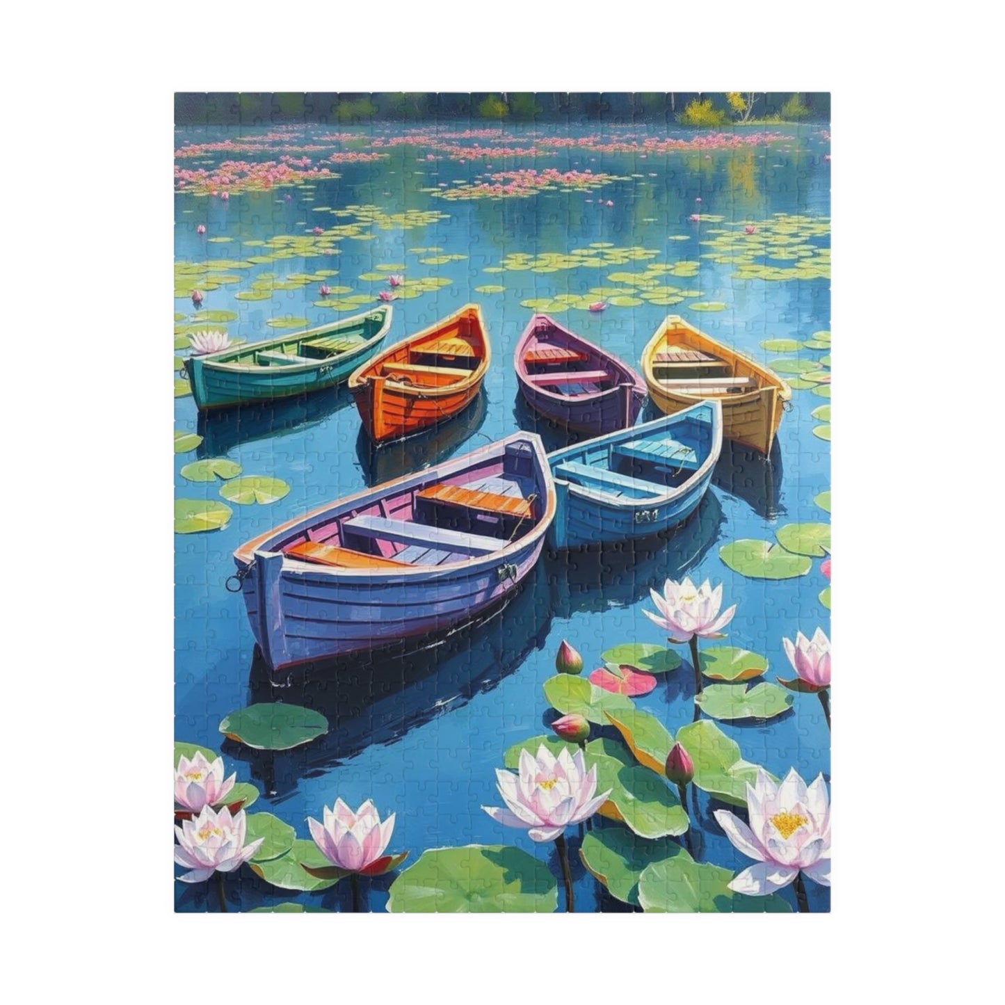 Serenity Afloat Lake Boat Jigsaw Puzzle, Rowboats and Lotus Flowers Landscape Puzzle, Scenic Summer Puzzle for Adult and Families 520 pcs (Vertical) Puzzle The Puzzle Chest