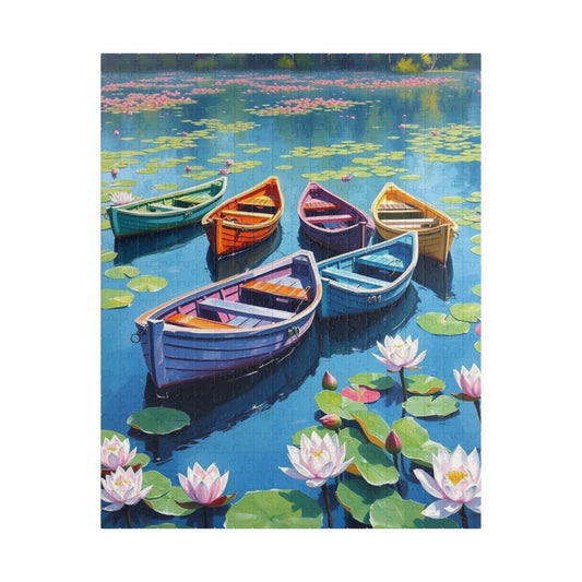 Serenity Afloat Lake Boat Jigsaw Puzzle, Rowboats and Lotus Flowers Landscape Puzzle, Scenic Summer Puzzle for Adult and Families 520 pcs (Vertical) Puzzle The Puzzle Chest