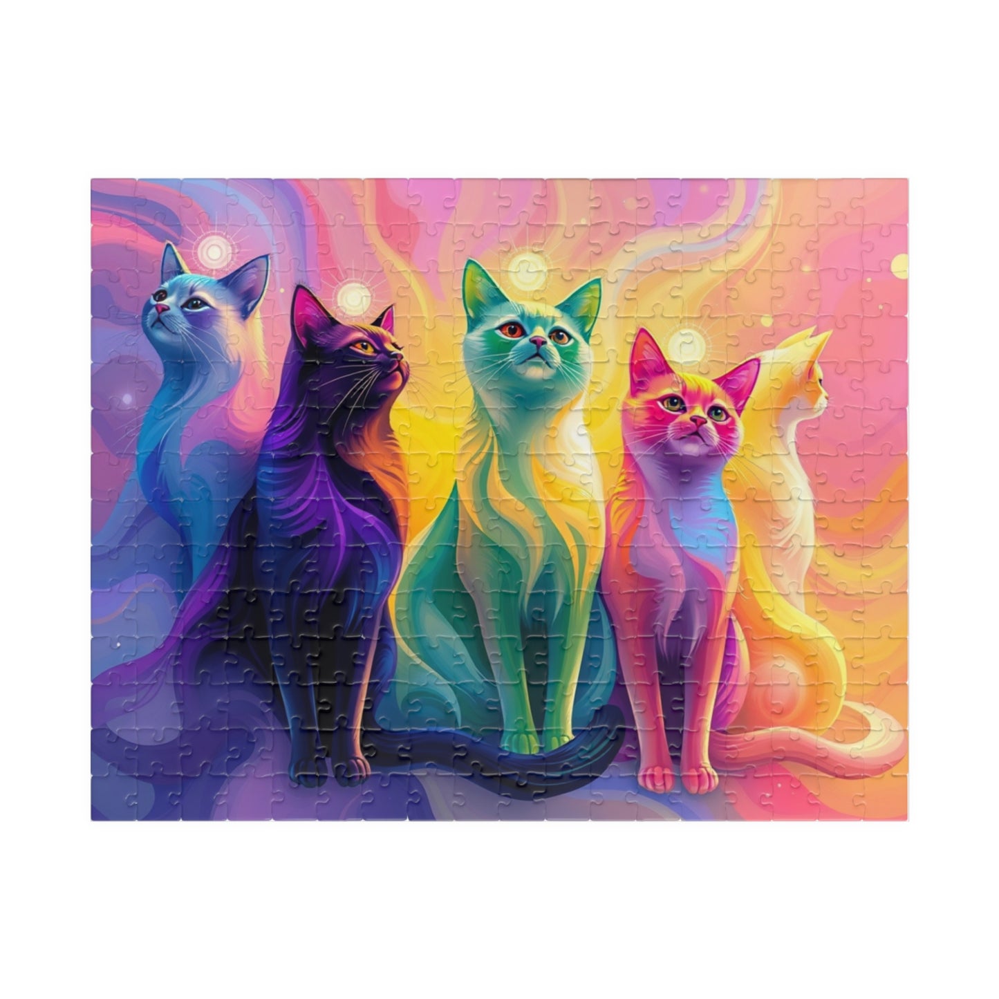 Abstract Cat Jigsaw Puzzle with Rainbow Gradient and Light Aura, Animal Artwork for Art Lover Collector Hobbyist, Best Unique Gift, Colorful 252 pcs (Horizontal) Puzzle The Puzzle Chest