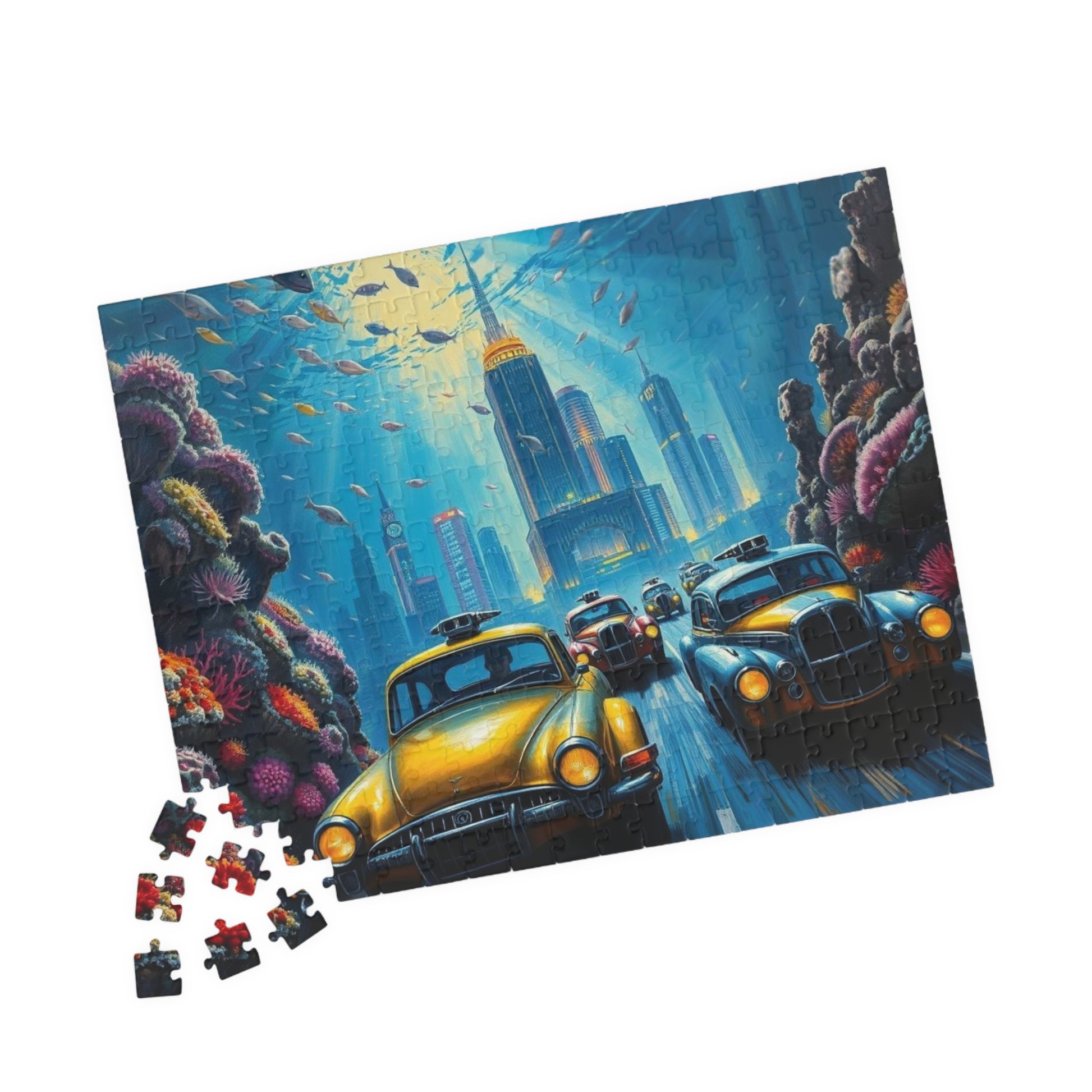 Vintage Car Puzzle - Underwater Cityscape Jigsaw Game, Urban Art Puzzle The Puzzle Chest