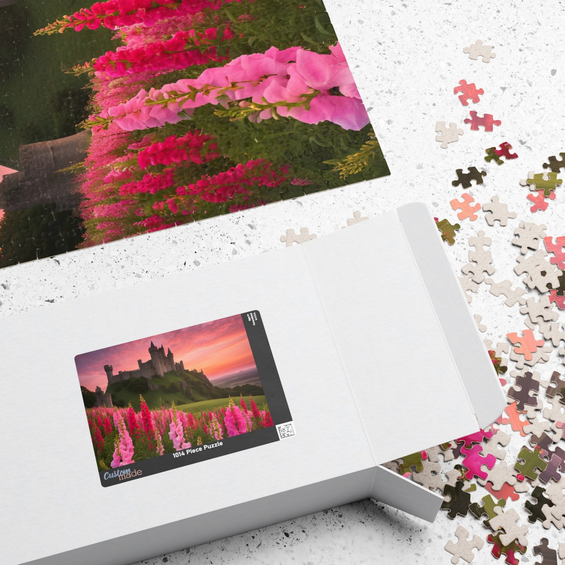 Landscape Jigsaw Puzzle - Snapdragon Meadow, 110-1014 Piece, Pink Sunset Castle Field, Relaxing Challenging Puzzle for Puzzle Lover, Gift Puzzle The Puzzle Chest