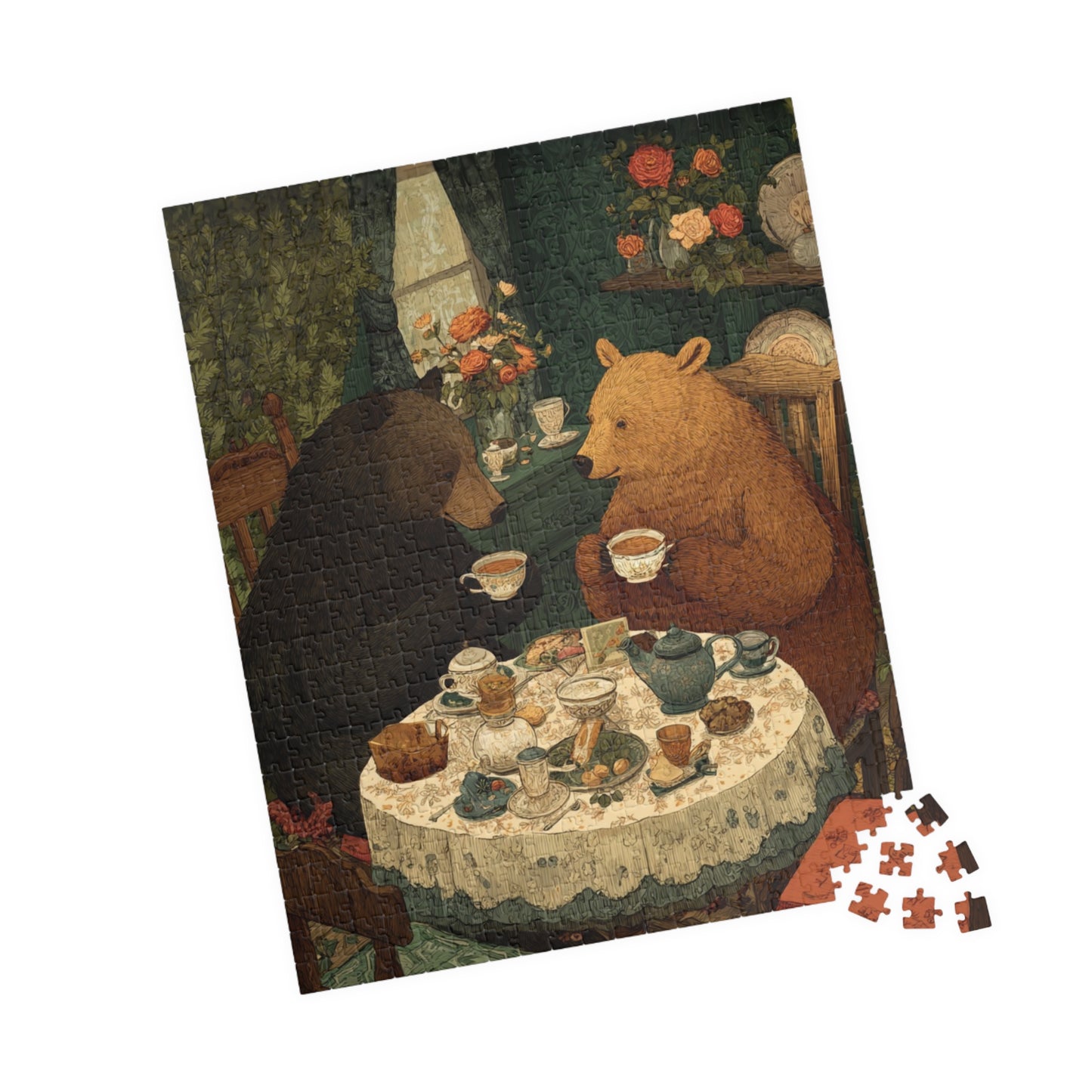 Bear Bash in Retro Style – Mid-Century Tea Party Puzzle for Vintage Lovers, Animal Themed Jigsaw Game 520 pcs (Vertical) Puzzle The Puzzle Chest
