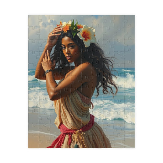 Polynesian Cultural Jigsaw Puzzle, Hula Dancer Beach Scene, Coastal Art-Inspired Quiet Time Activity for Puzzle Lover Art Enthusiast, Gift 110 pcs (Vertical) Puzzle The Puzzle Chest