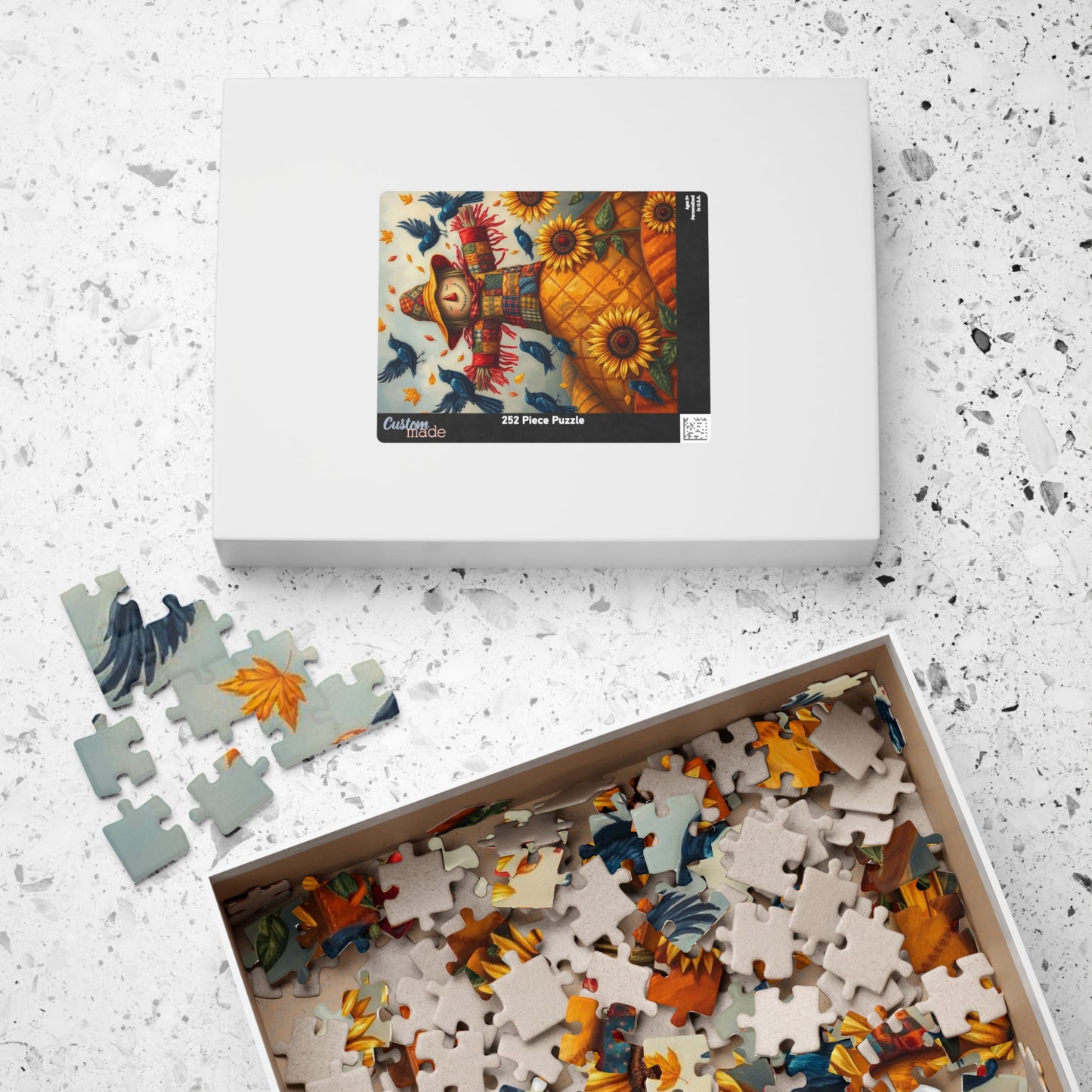 Fall Folk Art Scarecrow Puzzle, Cozy Autumn Jigsaw for Family Game Night, Thanksgiving Fun, Gift for Puzzle Lovers, 110 252 520-piece