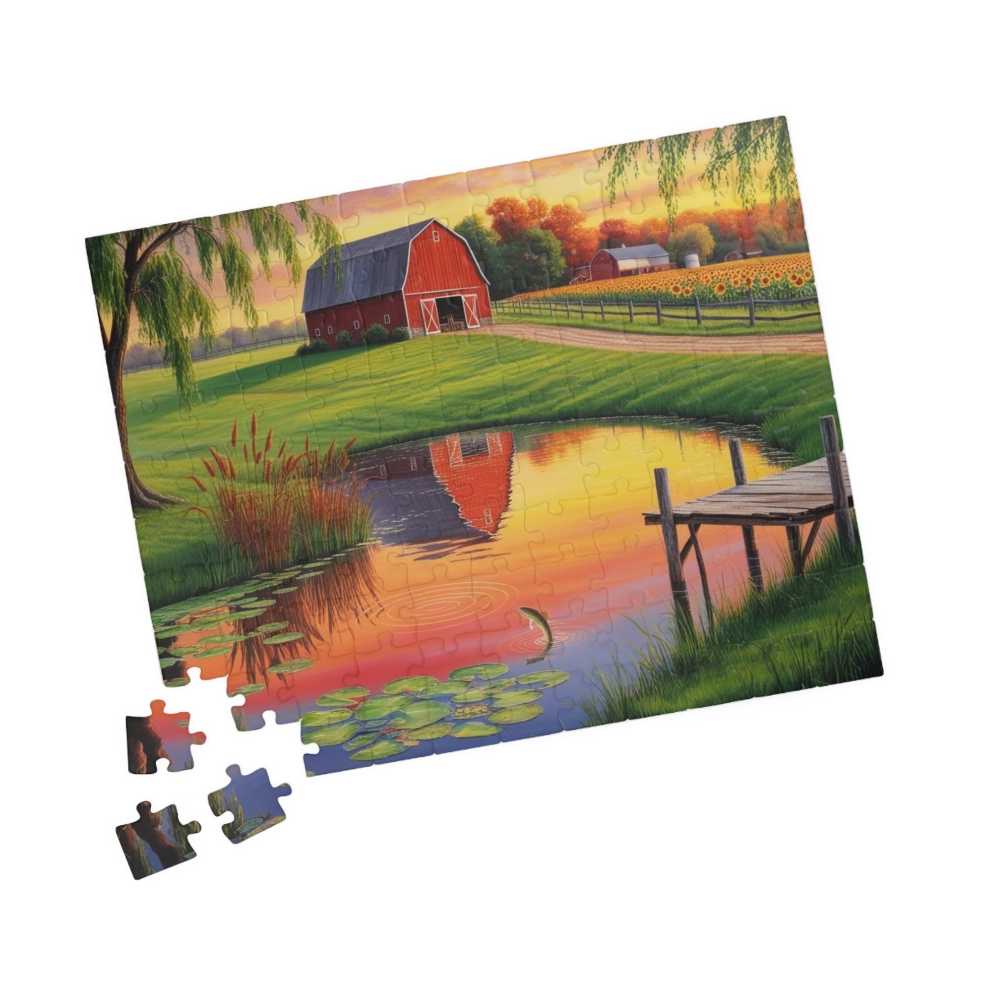 Farm Pond Puzzle, Scenic Nature Landscape Jigsaw Game, Perfect for Family Fun, Cozy Nights, Gifts Puzzle The Puzzle Chest