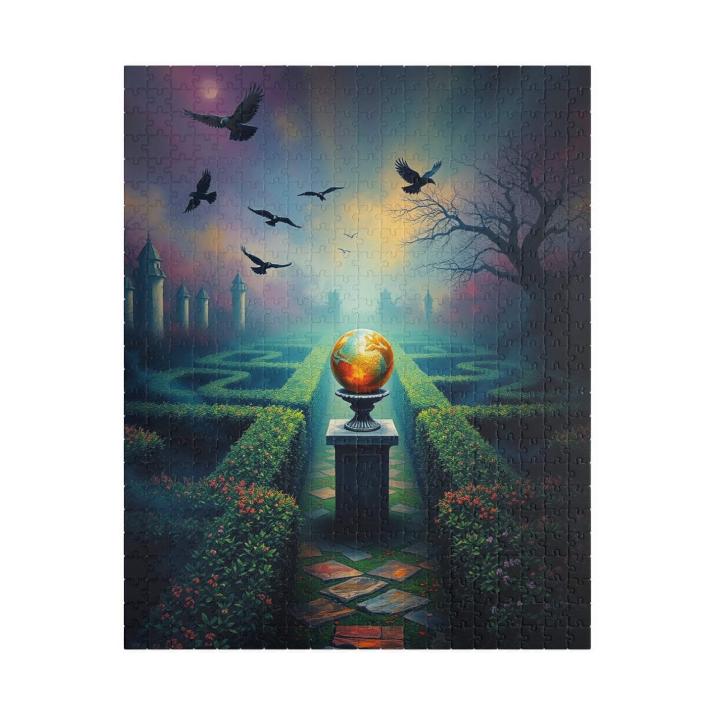 Gothic Garden Maze Puzzle, Mystical Scene with Glowing Orbs Crows and Fog, Magical Dark Art Jigsaw Game, Gift for Gothic-Themed Enthusiast 520 pcs (Vertical) Puzzle The Puzzle Chest