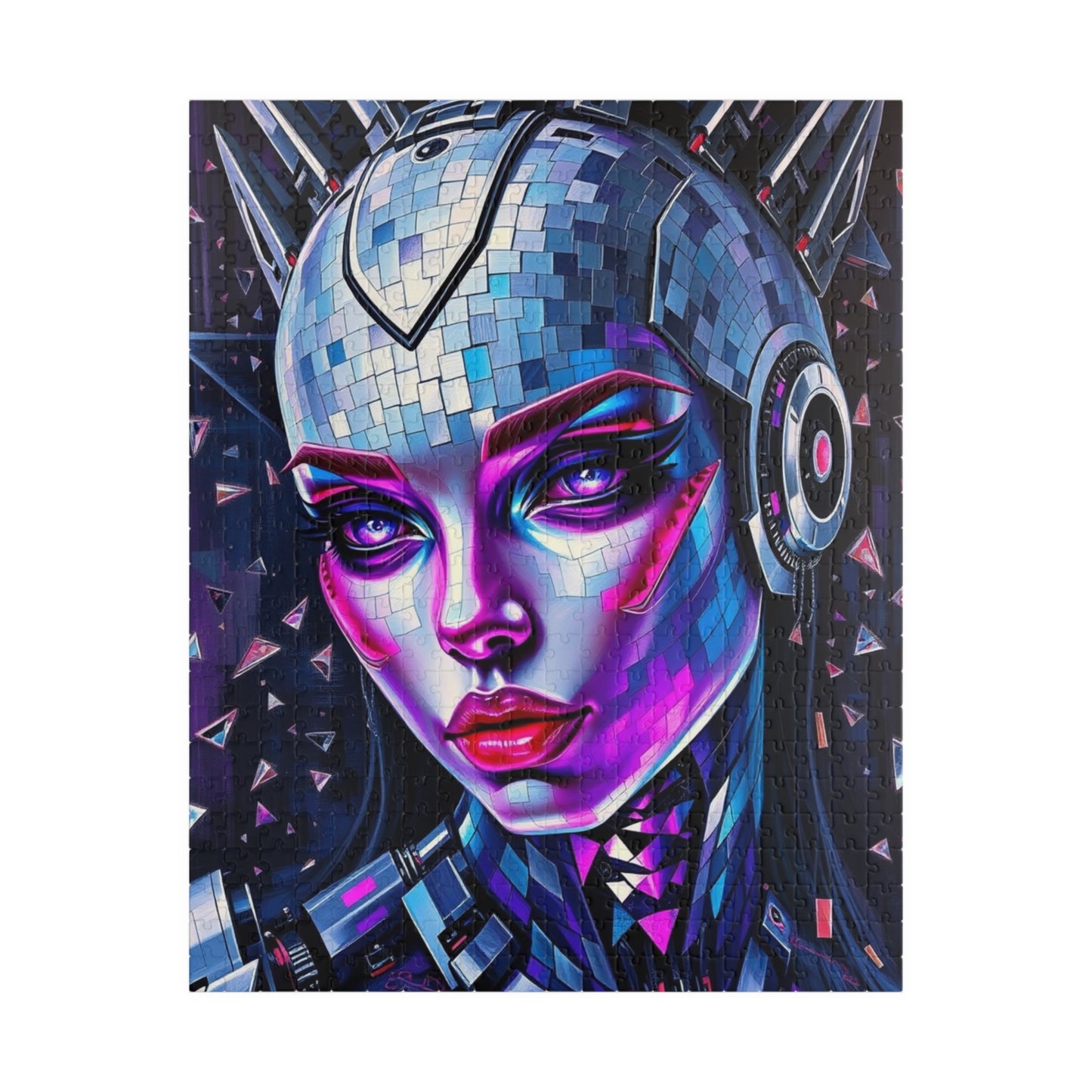 Mosaic Portrait Cybernetic Woman Puzzle, Cyberpunk Female Futuristic Art Jigsaw Game, Puzzle Lover Gift, Brain Teaser, Solo or Family Fun 520 pcs (Vertical) Puzzle The Puzzle Chest
