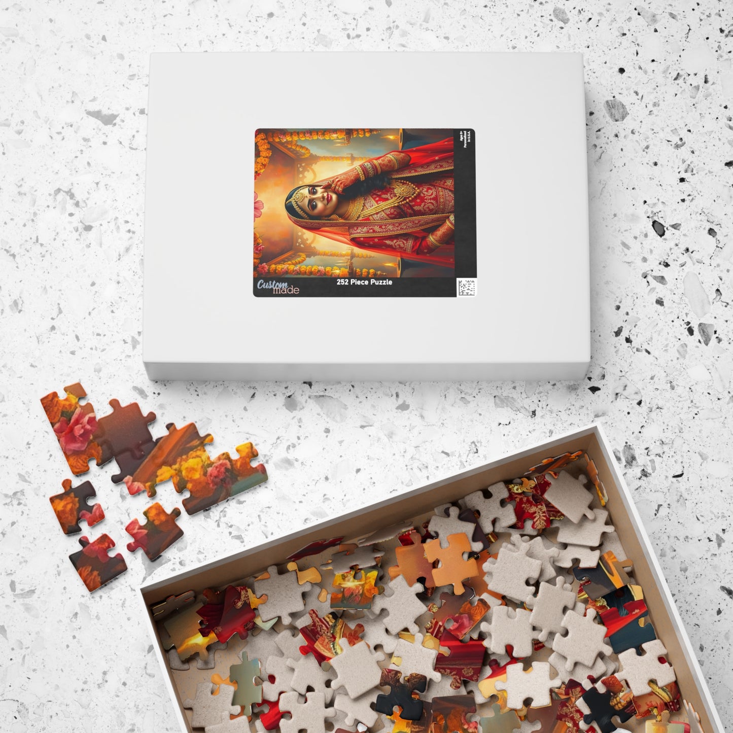 Puzzle, Indian Bride in Red and Gold Lehenga, Henna and Gold Jewelry, 520-Piece Jigsaw, Meditation, Relaxation, Mindfulness, Indian Wedding Puzzle The Puzzle Chest