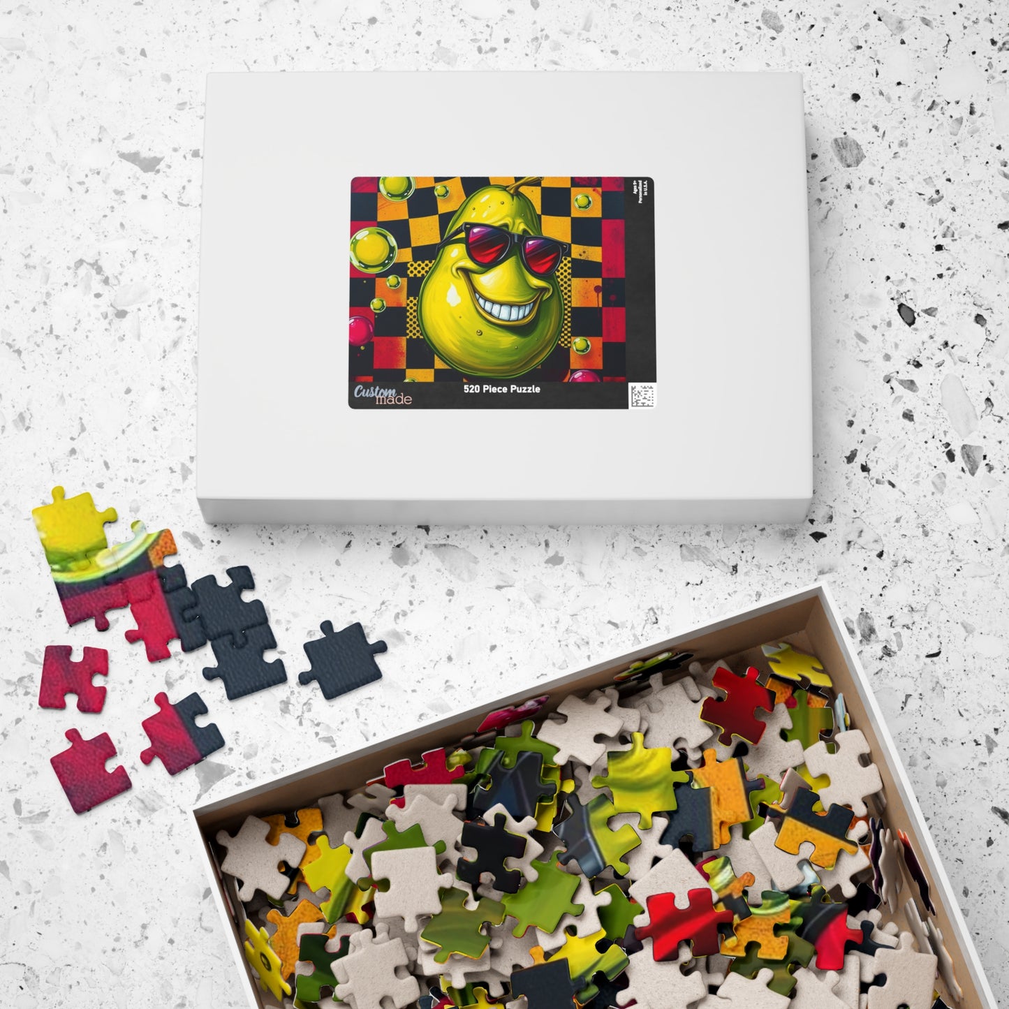 Avocado Pop Art Jigsaw Puzzle, 110, 252, 520, 1014-piece, Retro Funky Design, Checkerboard and Dots Puzzle, Unique Gift Idea, Fun Activity Puzzle The Puzzle Chest