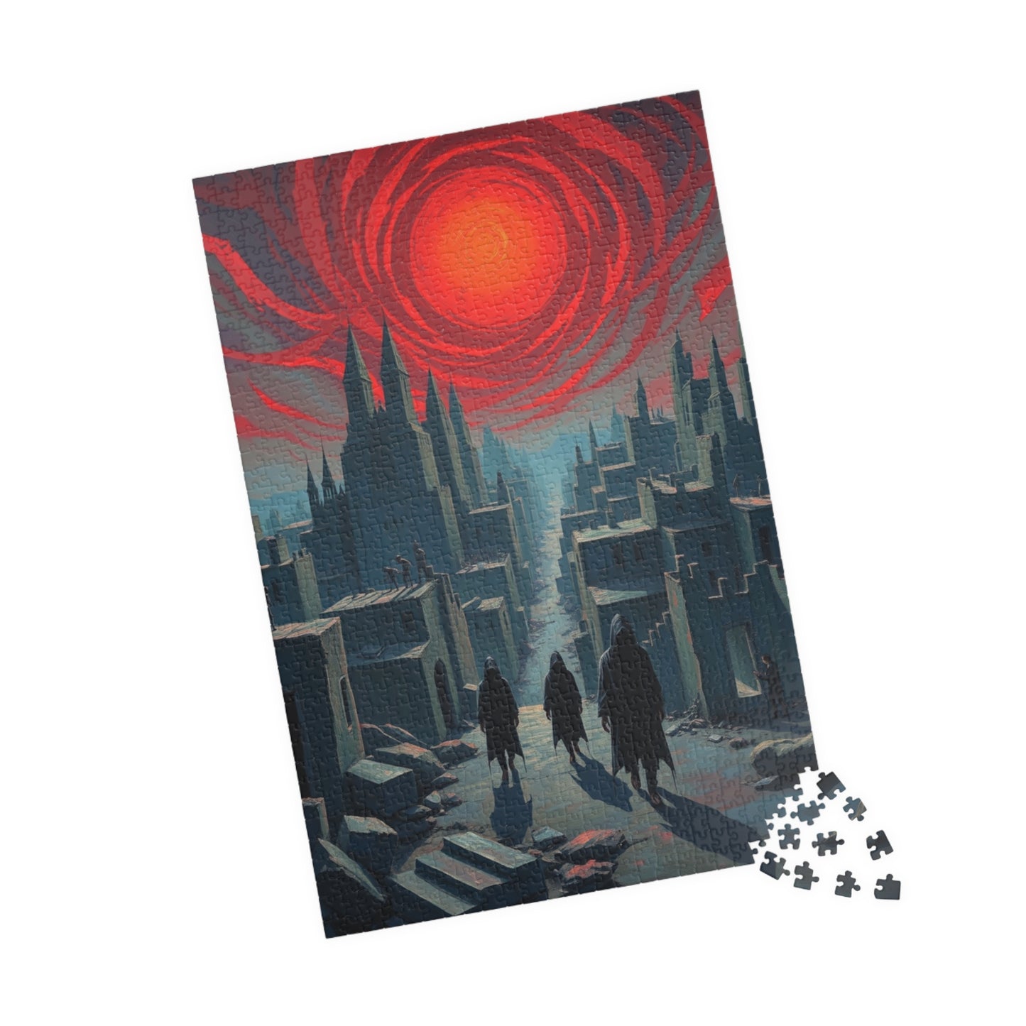 Gothic Puzzle - Desolate City Blood-Red Sky, 110-1014 Piece Jigsaw Game, Skeleton Figures, Hooded Wanderers, Spooky Dark Art, Giftable Puzzle The Puzzle Chest