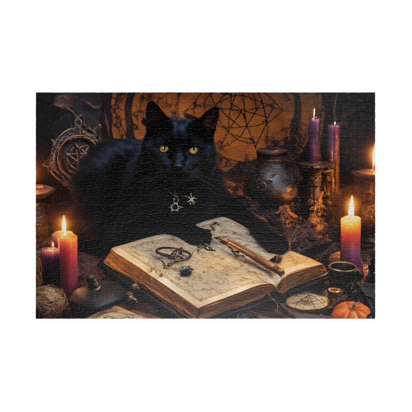 Mystical Black Cat Puzzle, Witch's Familiar and Ancient Spellbook Jigsaw Game, Entertaining Hobby, Mindful Gift for Dark Art Puzzle Lover 1014 pcs (Horizontal) Puzzle The Puzzle Chest