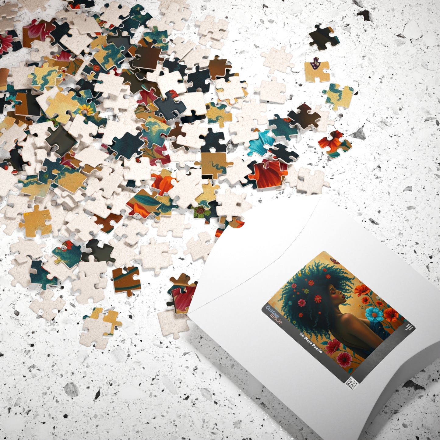 Jigsaw Puzzle, Black Woman with Afro and Colorful Flowers, Retro Aesthetics, Black Art, Brain Teaser Game, Mindfulness Activity, Friend Gift Puzzle The Puzzle Chest
